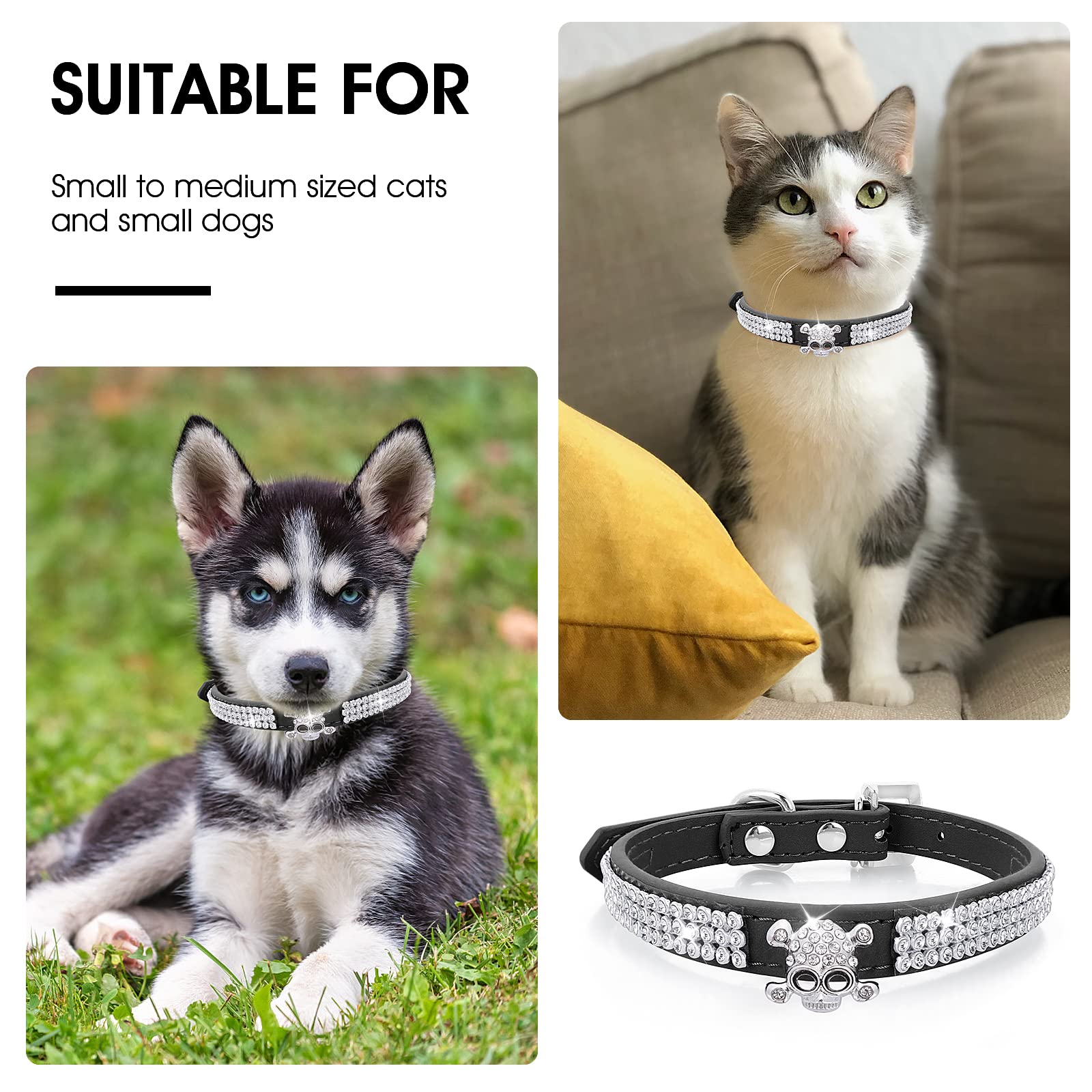 Luz Perro Haoyueer Bonito Y Deslumbrante Y Elegante Piel Sintética Con Diamantes De Imitación De Cristal Con Joyas Para Mascotas, Gatos, Perritos Y Perros... (M, Negro-1 Collar Perro Pequeño
