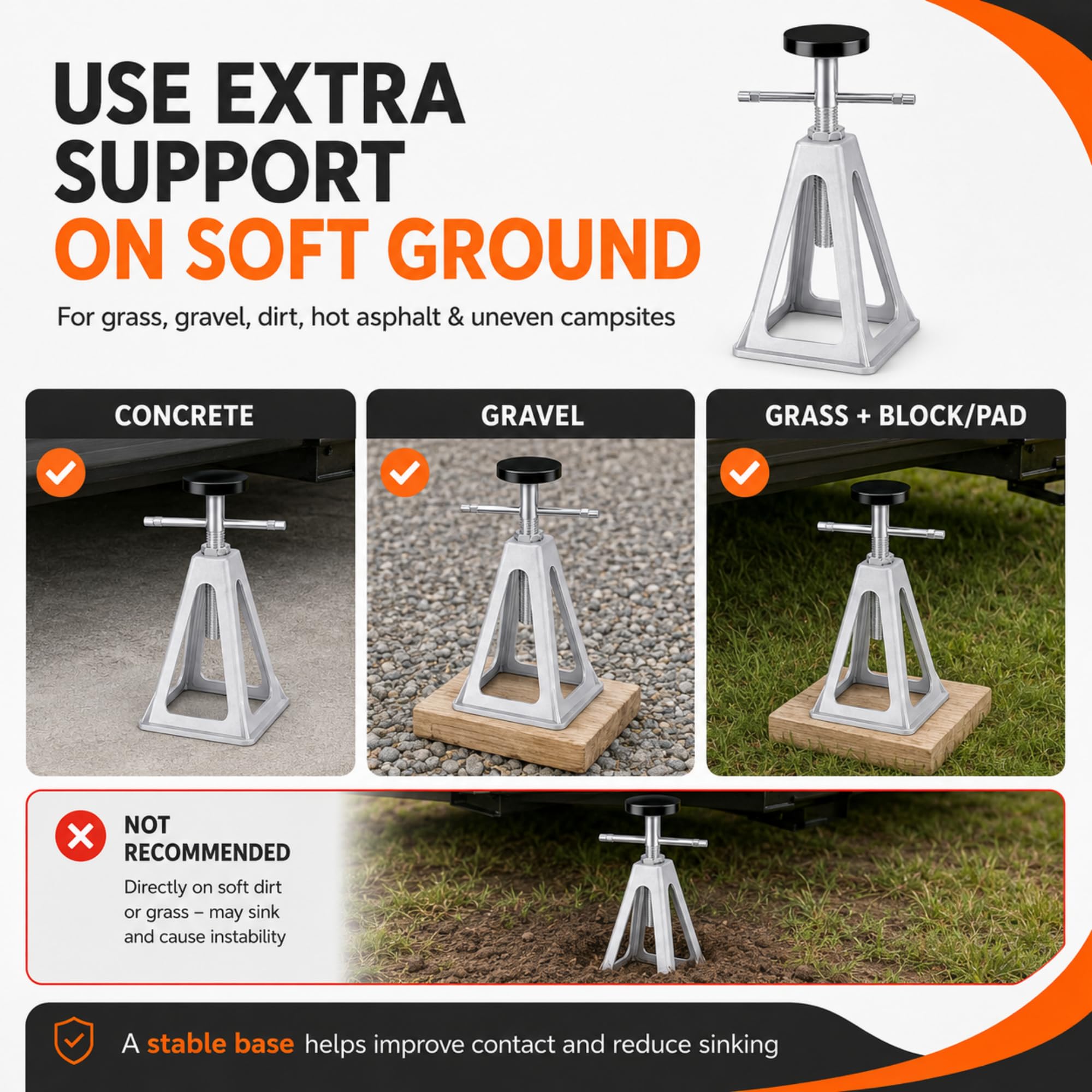 DPD Podnośniki stabilizatora do kampera, zestaw 4 sztuk, aluminiowe podnośniki stabilizatora przyczepy do 3,400 kg, regulowane w zakresie od 28 cm do 43 cm – podnośniki kempingowe i podnośniki