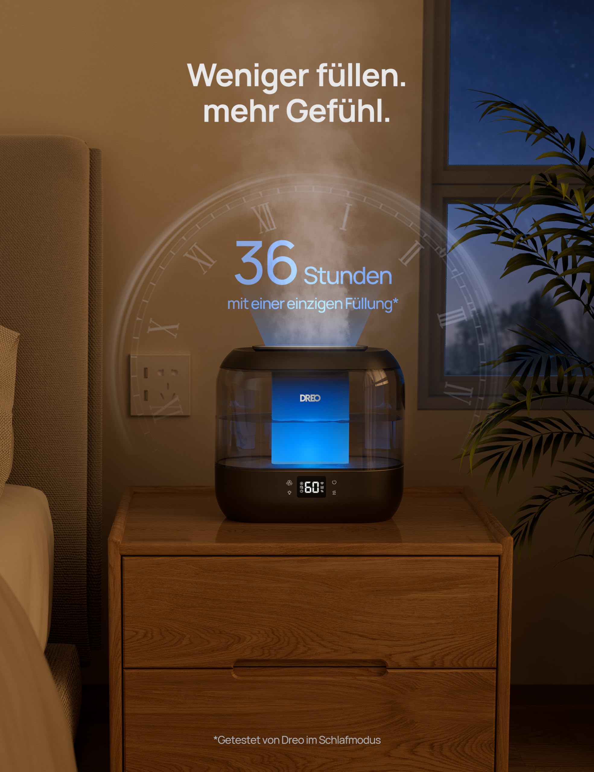 Dreo Smart Luftbefeuchter 4L, oben befüllbarer Kühler Nebel Humidifier mit Öl Diffusor und Nachtlicht, 36h Laufzeit, leiser Ultraschall