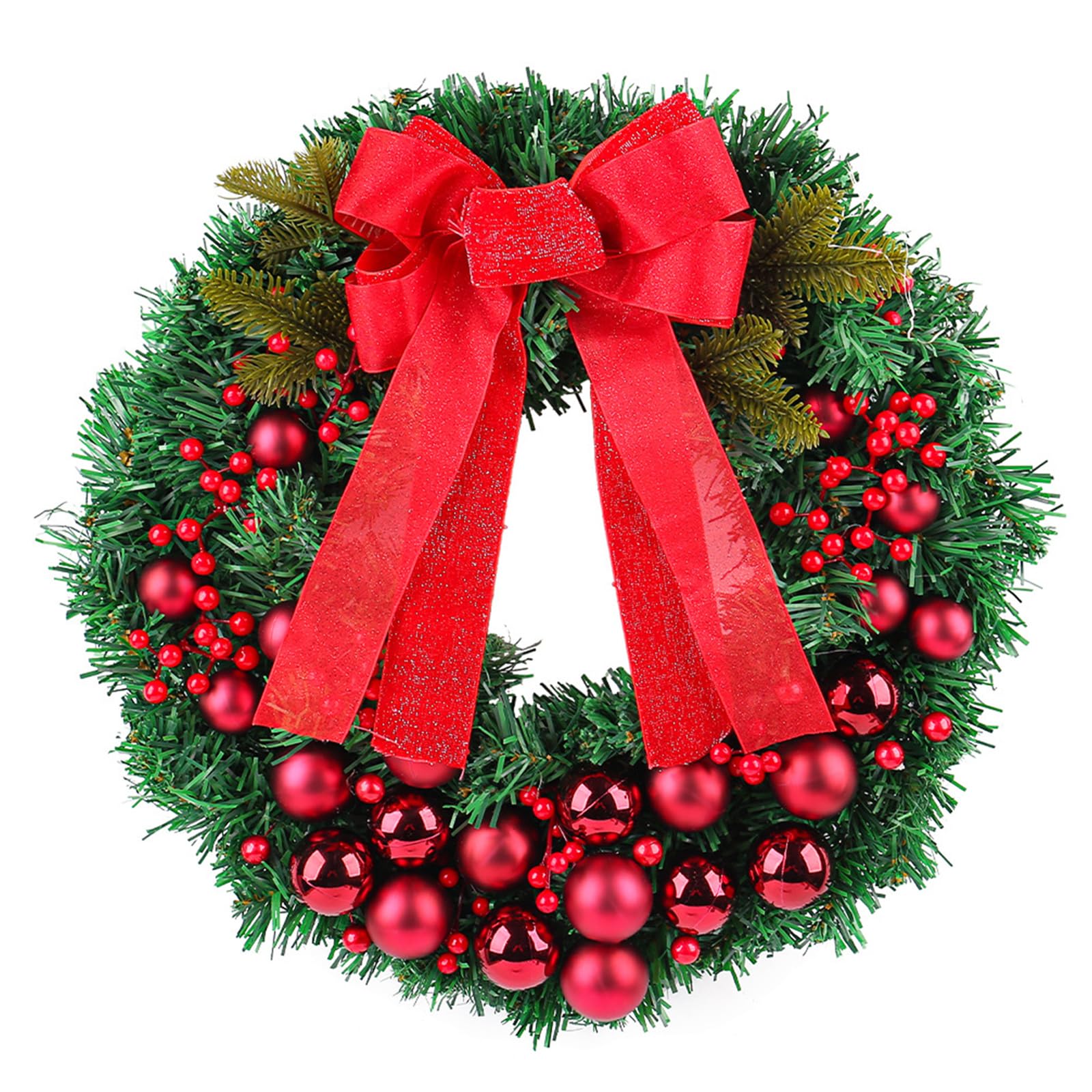 Tsophreniq Christmas Wreath with Bowknot Seasonal Wreath with Christmas Sphere for Door or Fireplaces Enhancement Holiday Ornament