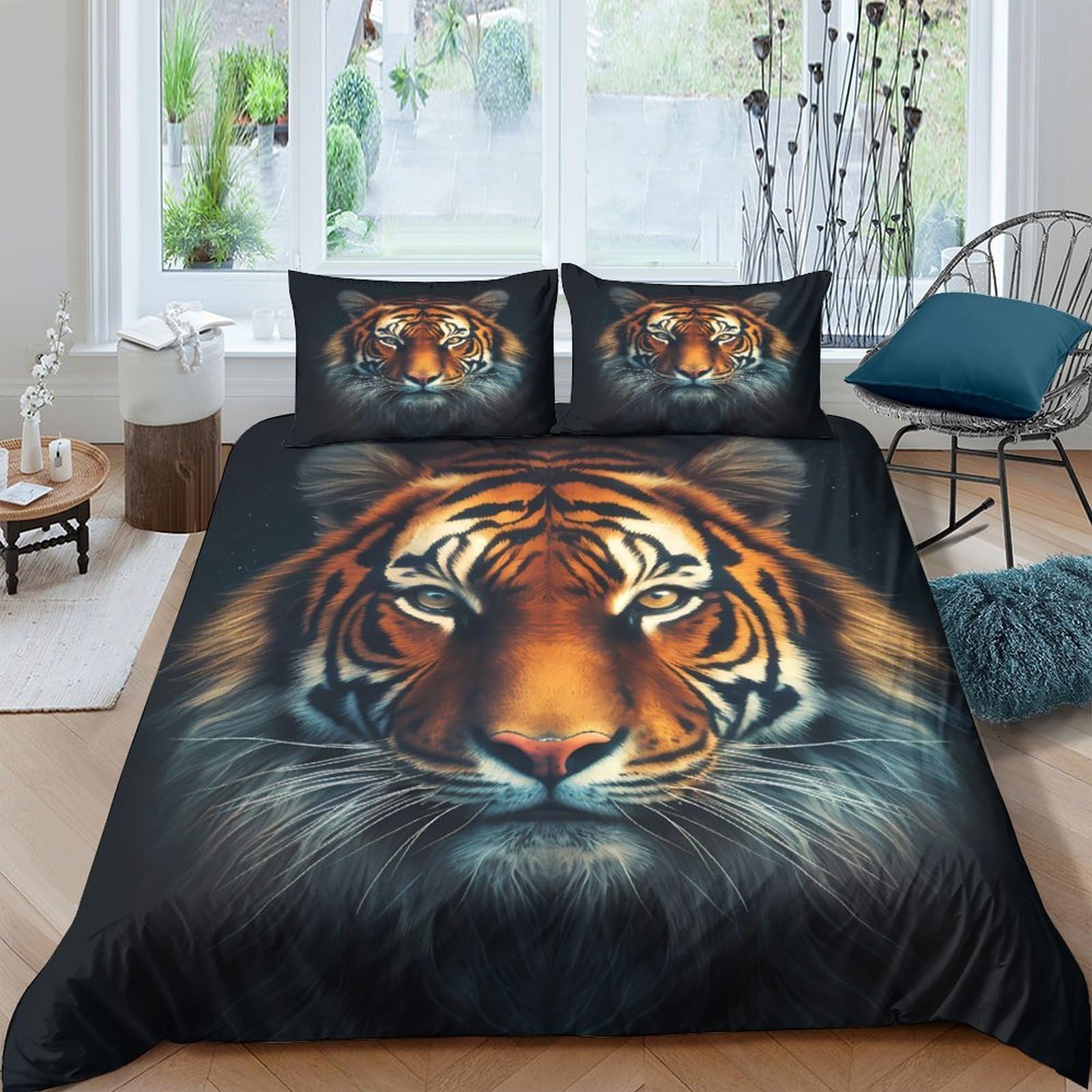 Ctjqhvkz Style-6 3D Printed Realistic Tiger Fitted Sheet Microfiber Soft Breathable Jungle Animal Mattress Cover For Bedroom Decor Single（135X200cm）