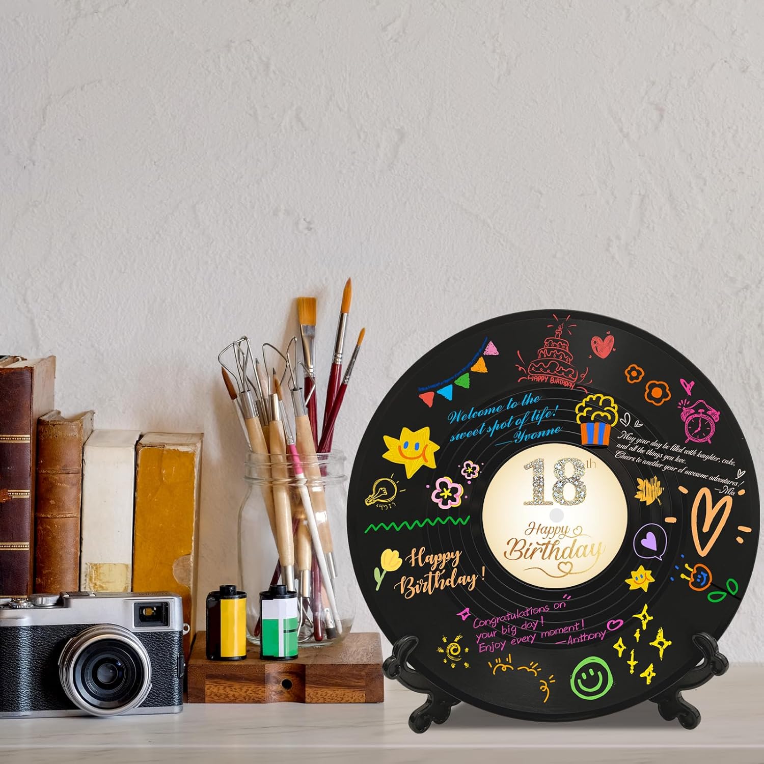 Vinyl Record 18th Birthday Decorations Guest Book Alternatives,Sweet 18 Feliz Cumpleaños Decoracion Party Favors Sign Poster,Great Sweet 18 Gifts for Girls Boys (18 Years Old) - Image 6