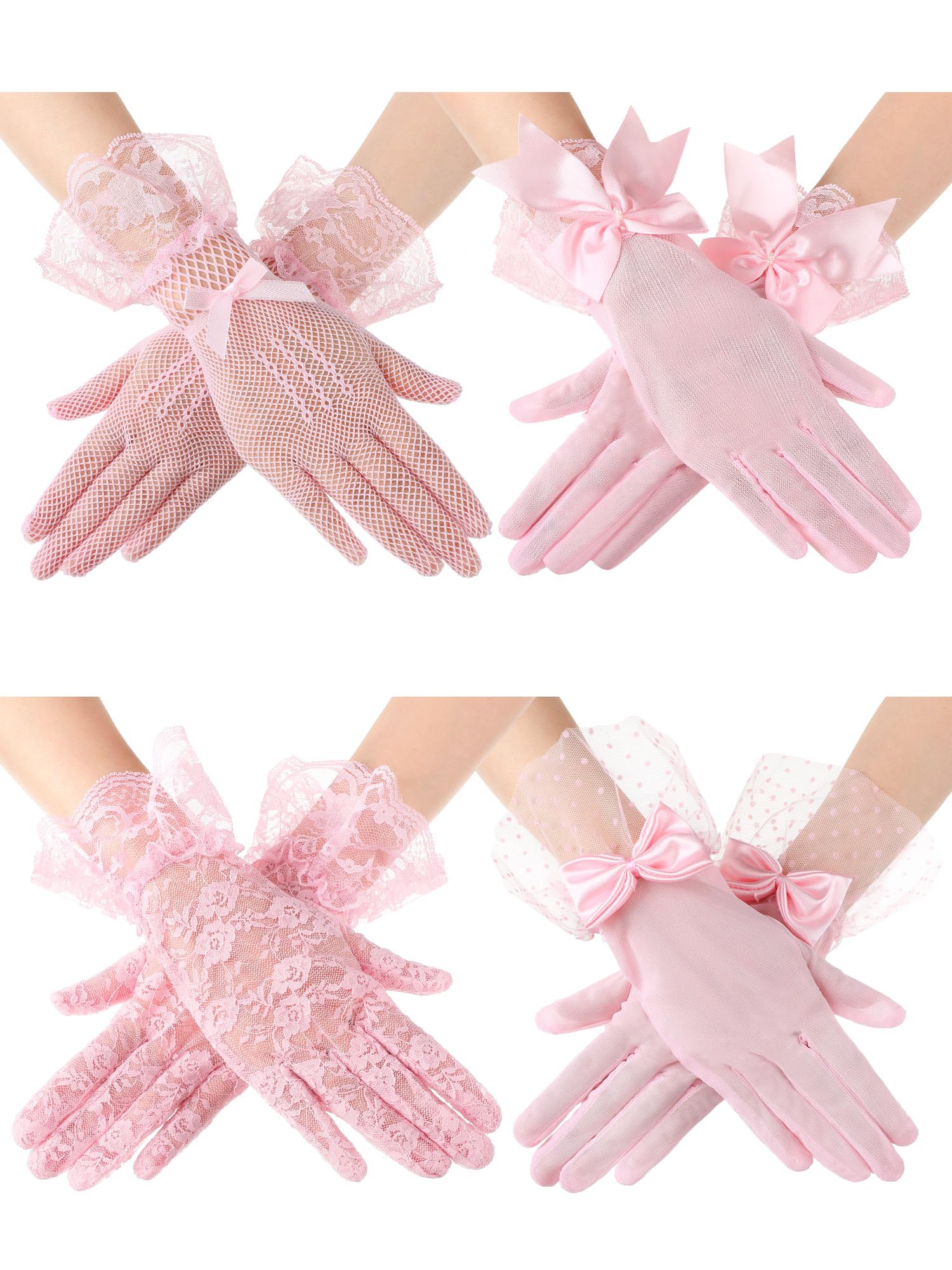 Geyoga 4 Pairs Lace Gloves Women Tea Party Gloves