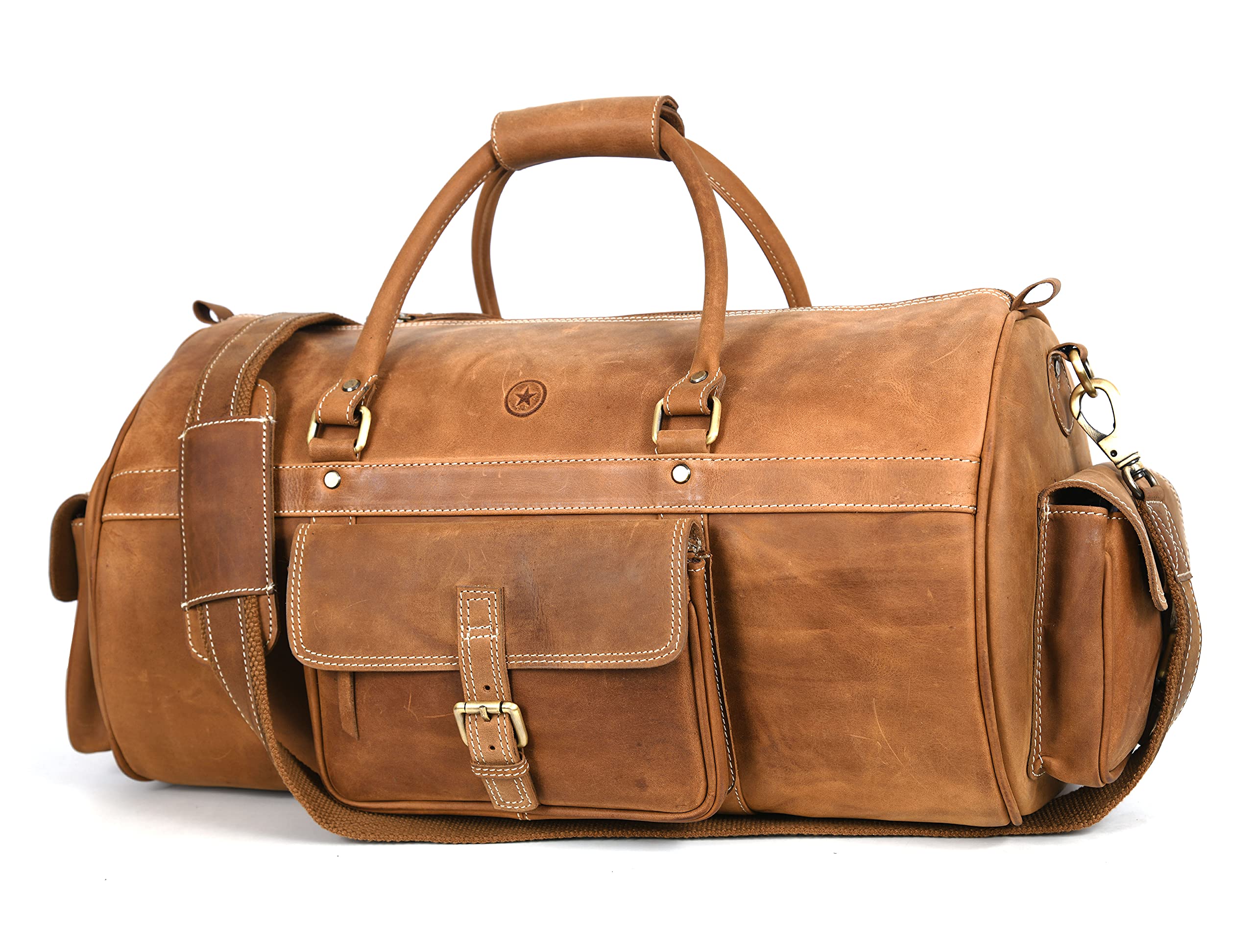 Full Grain Leather Travel Duffel Barrel Bag