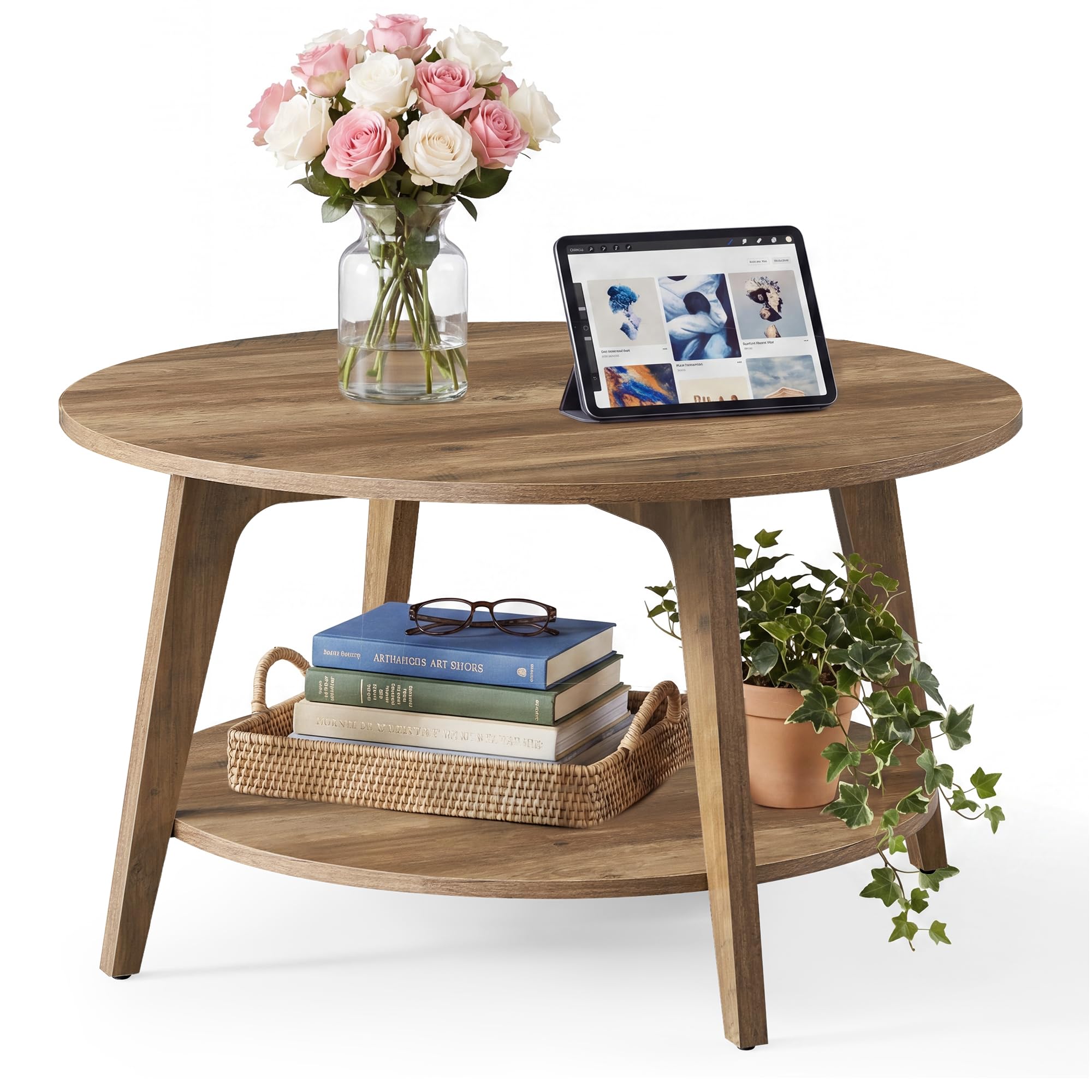 Photo 1 of SONGMICS HOME Round Coffee Table, 2 Tier Living Room Center Table, Mid Century Modern Charm, Brown