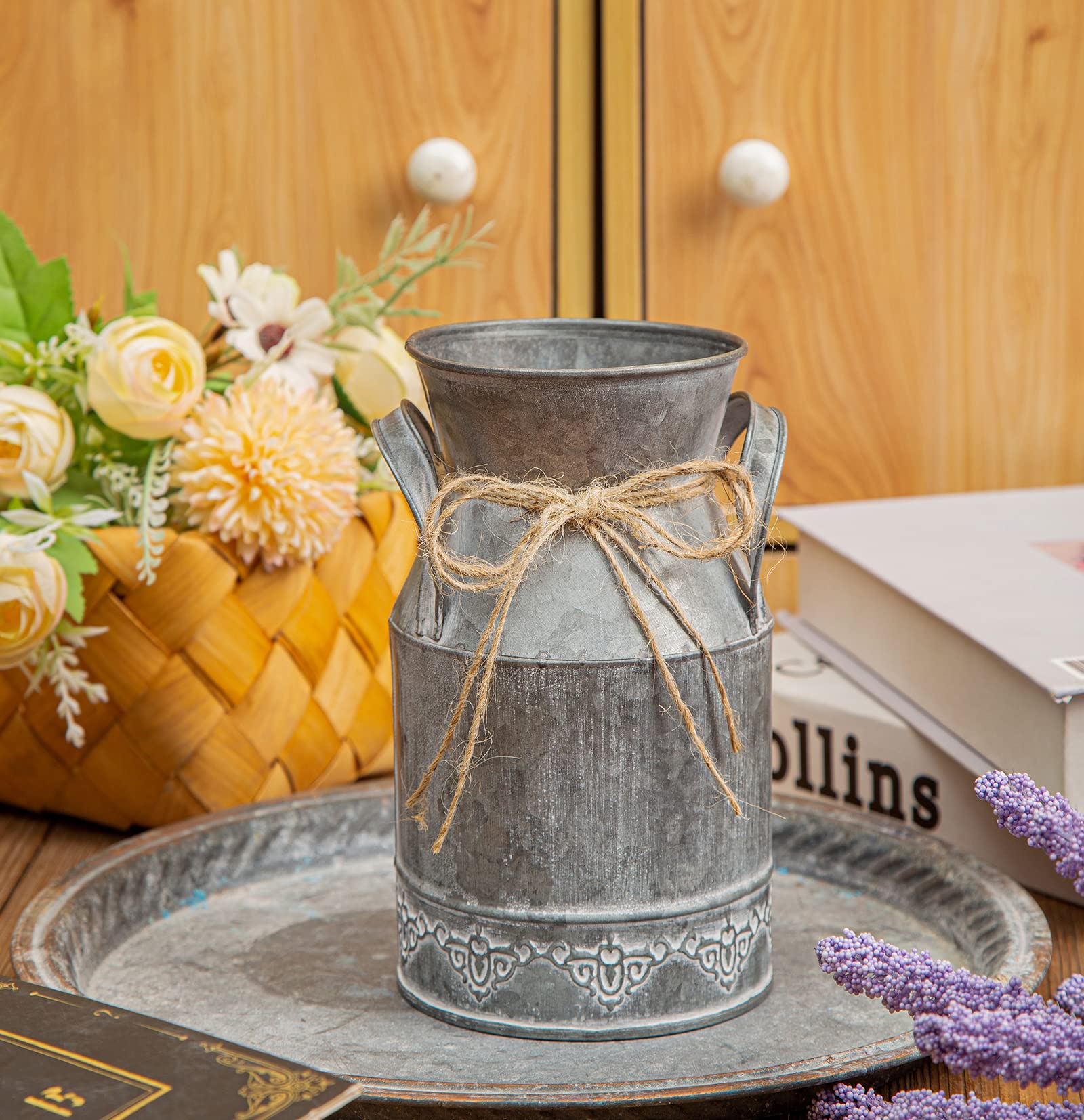 Vaso Vintage In Metallo Blu - Decorazione Rustica Per Fiori Casa E Giardino - Foto 7