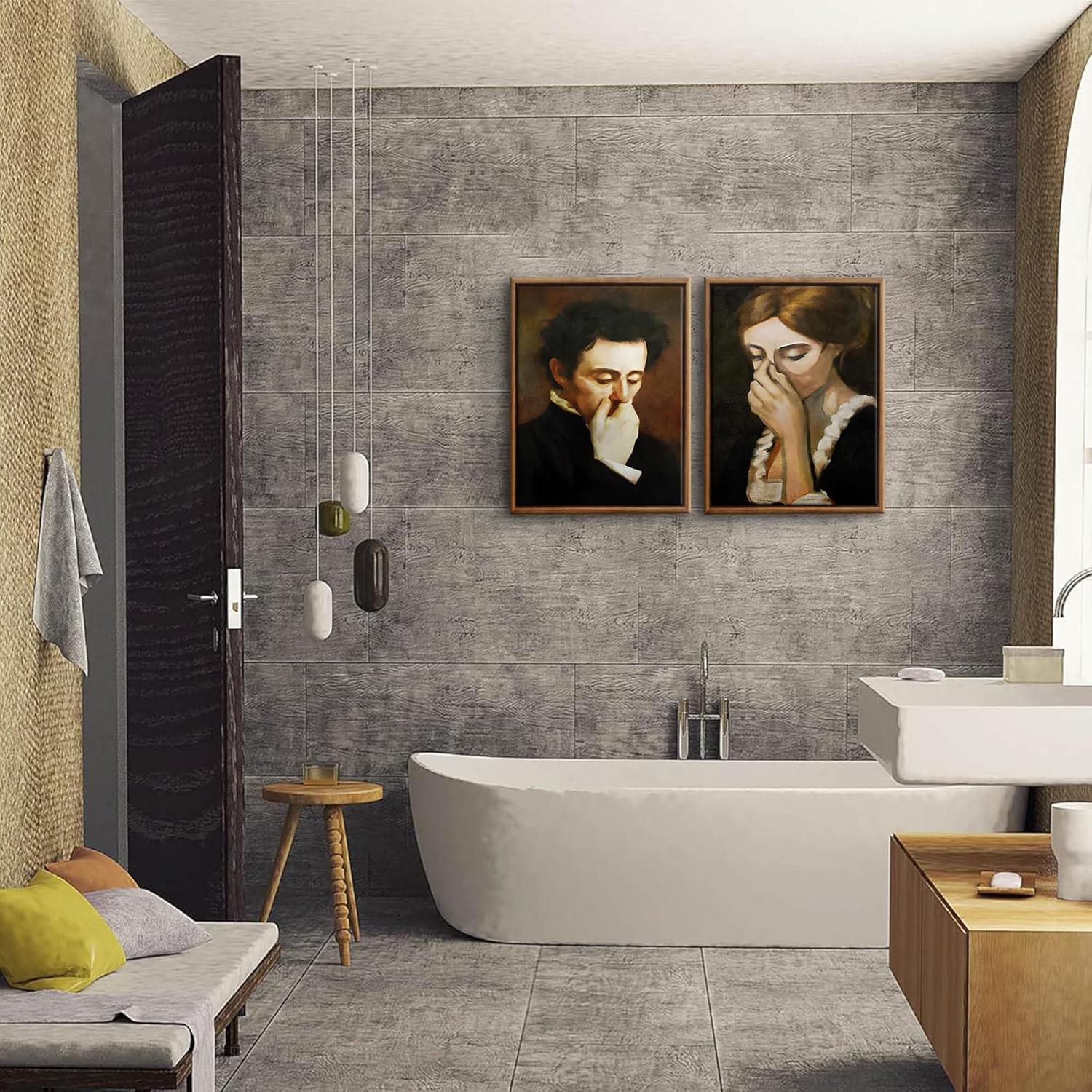 BJVJKSU Framed Funny Bathroom Canvas Wall Art Vintage mid century Style Prints Wall Decor Black and White Humor Classical Toilet Bad Smell Pictures Poster Amusing Lady Man Painting Gift(8x10in) - Image 2