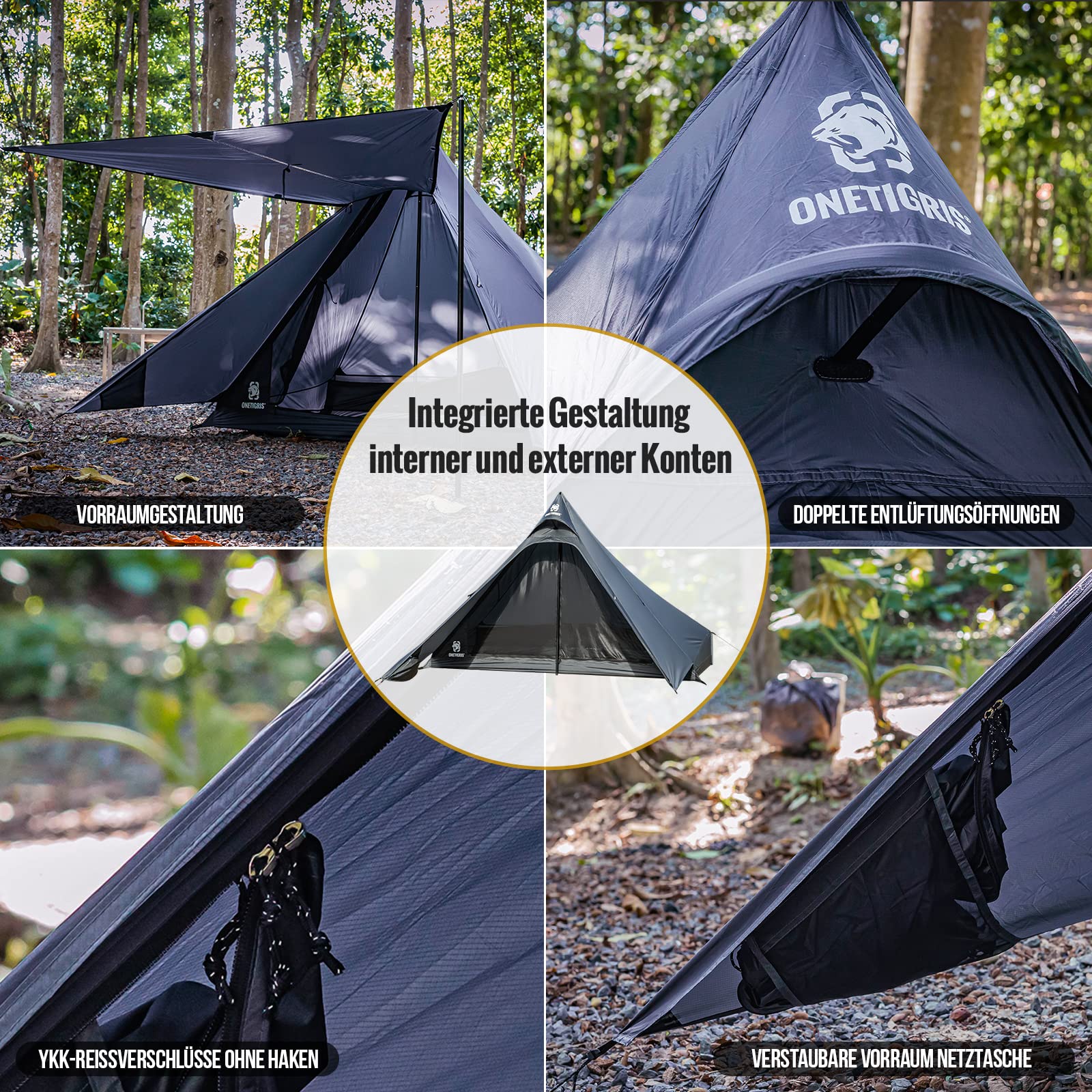 OneTigris Tetra Tente ultralégère Tipi 1-2 Personnes, randonnée Tente à arceaux avec Maille intérieure, Tente de Camping imperméable 3 Saisons, idéal pour Le Camping en Plein air, Sac à Dos Tourisme