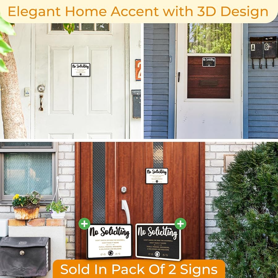 Woodamore Funny No Soliciting Sign For House Door - Small No Soliciting Sign For Front Door Hanging, Do Not Knock Or Ring Doorbell Signs For Home, Wooden No Solicitors Signs For Office Business - image 6