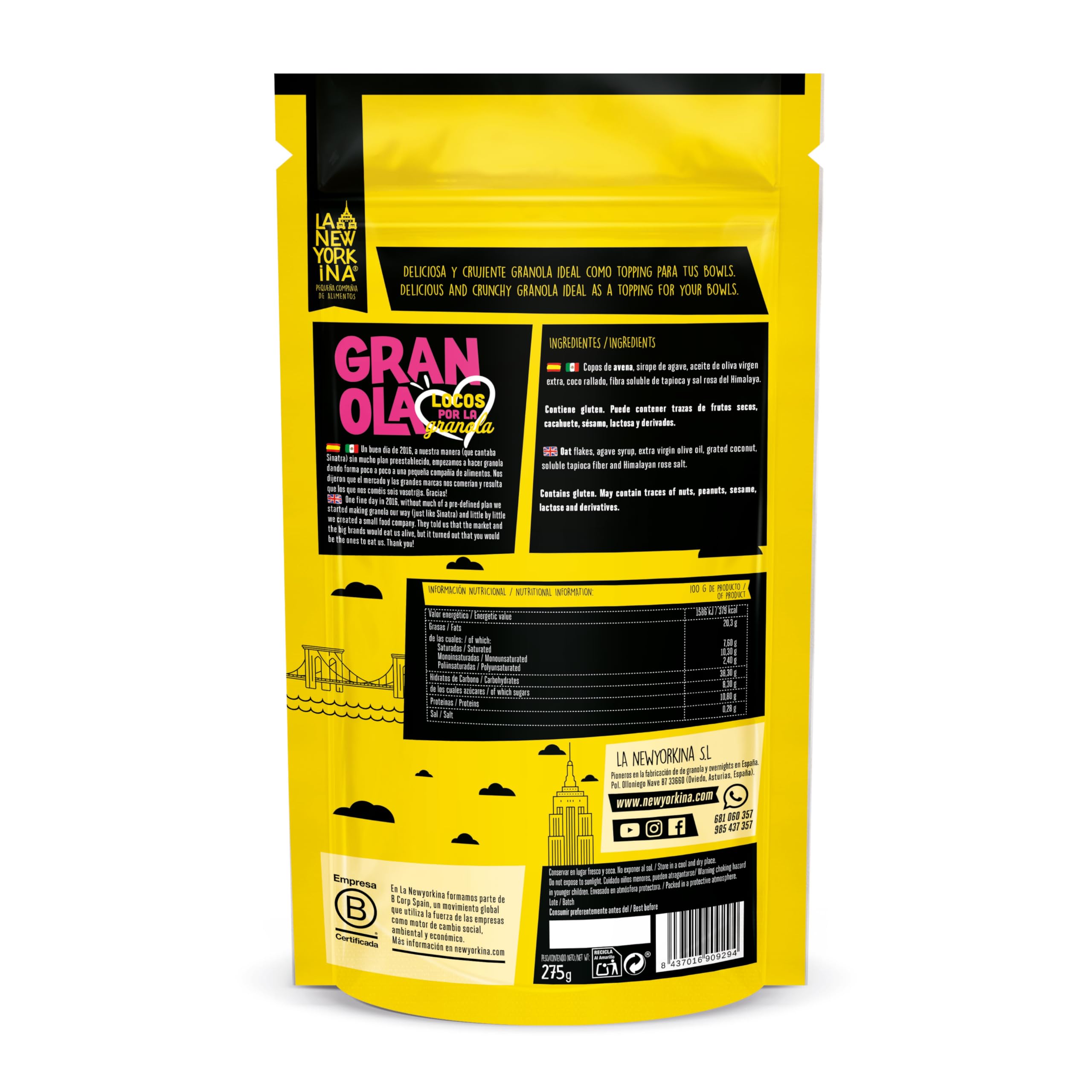 La Newyorkina Granola Bowl Lovers 275g Con Sirope de Agave