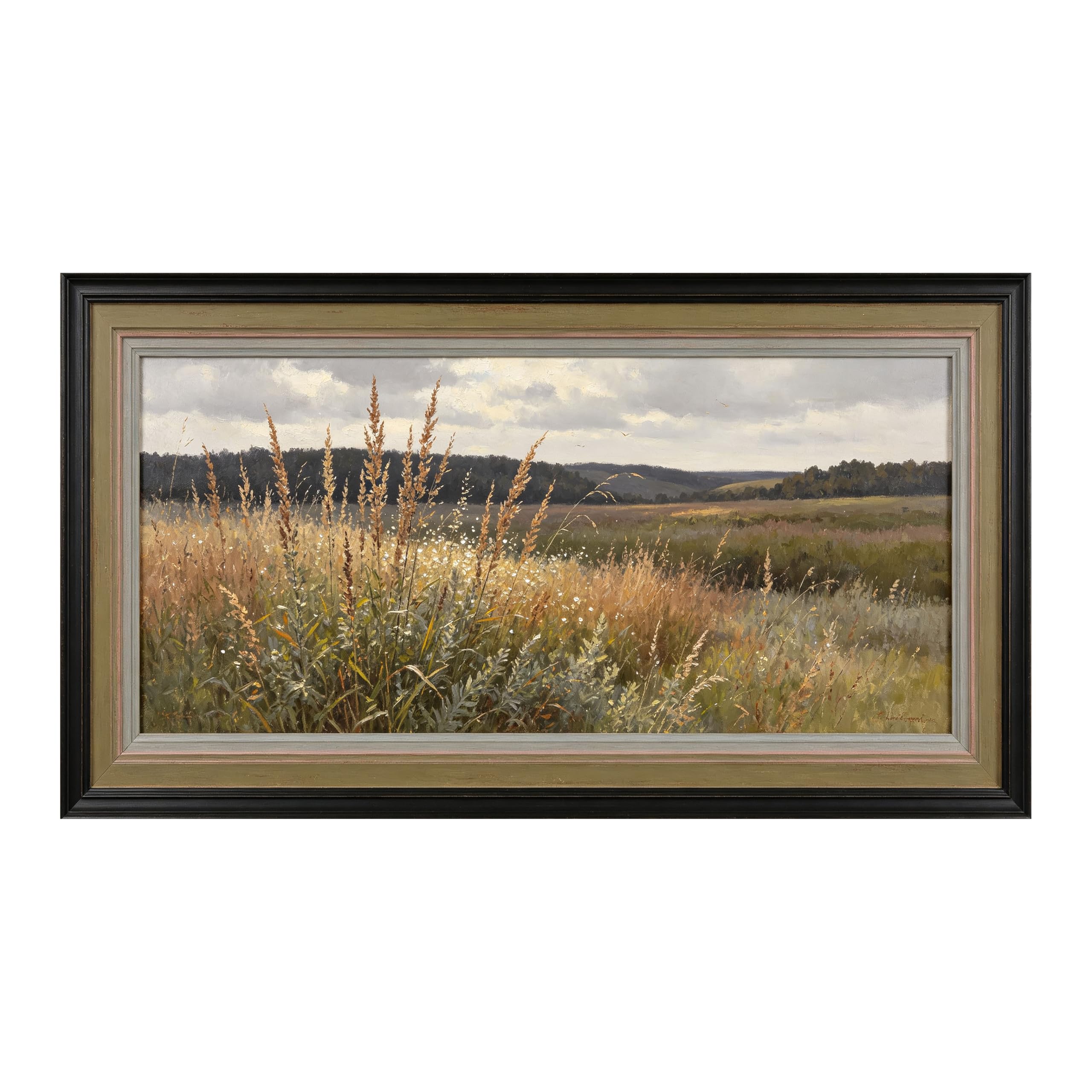 Yzpallescene 3D Framed Wall Art Rustic Pastoral Meadow Oil Painting Large Size SelfAdhesive Removable Wall Decor Prints Artwork for Living Room Bedroom Office