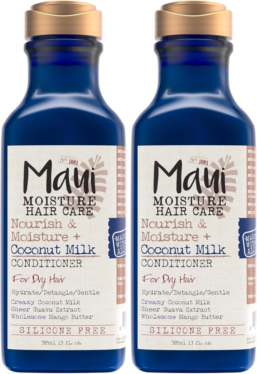 Nourish & Moisture + Coconut Milk Conditioner to Hydrate and Detangle Curly Hair, Lightweight Daily Moisturizing Conditioner, Vegan, Silicone & Paraben-Free, 13 fl oz (Pack of 2)
