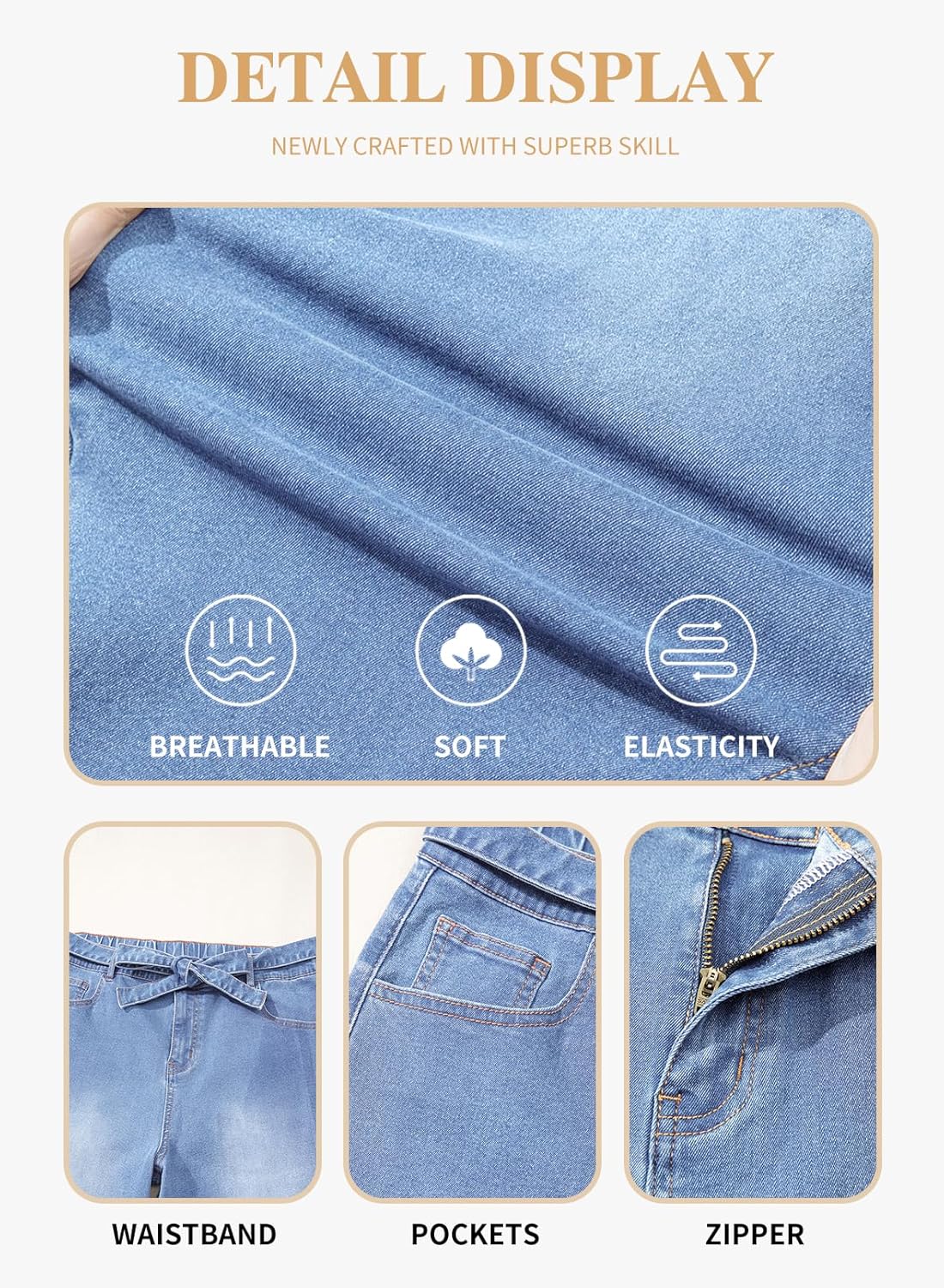 Eytino Plus Size Wide Leg Jeans for Women Elastic High Waist Stretchy Belted Denim Pants with Pockets(1X-5X) - Image 5