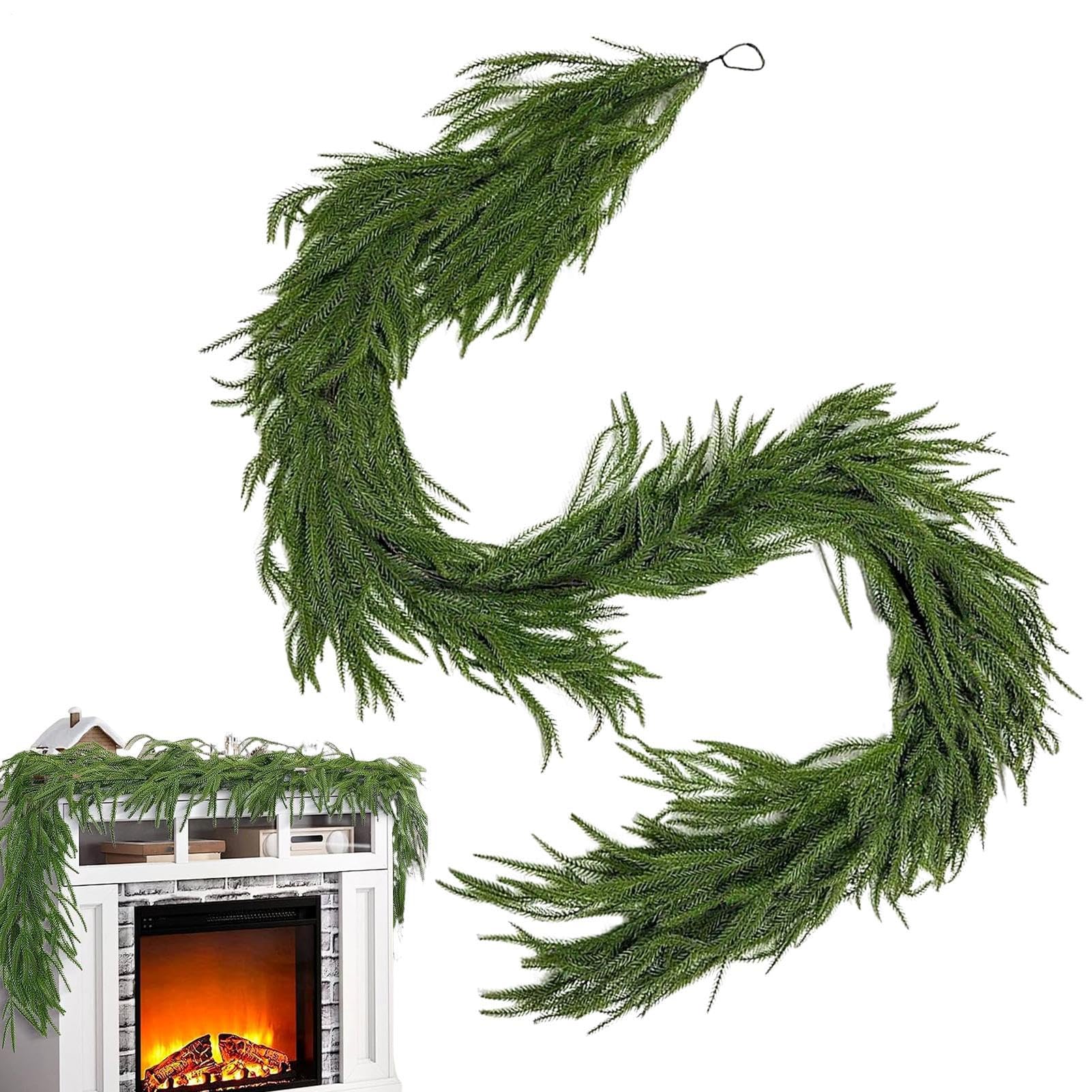 Girlande aus Kiefernholz, dekorativ, zum Aufhängen, fühlt sich echt an | Künstlicher Weihnachtskranz für Outdoor, Festival, Kaminsims, Tischgeländer, Tür, Baum, Veranda, Kamin, Fenster, Wand, Treppe