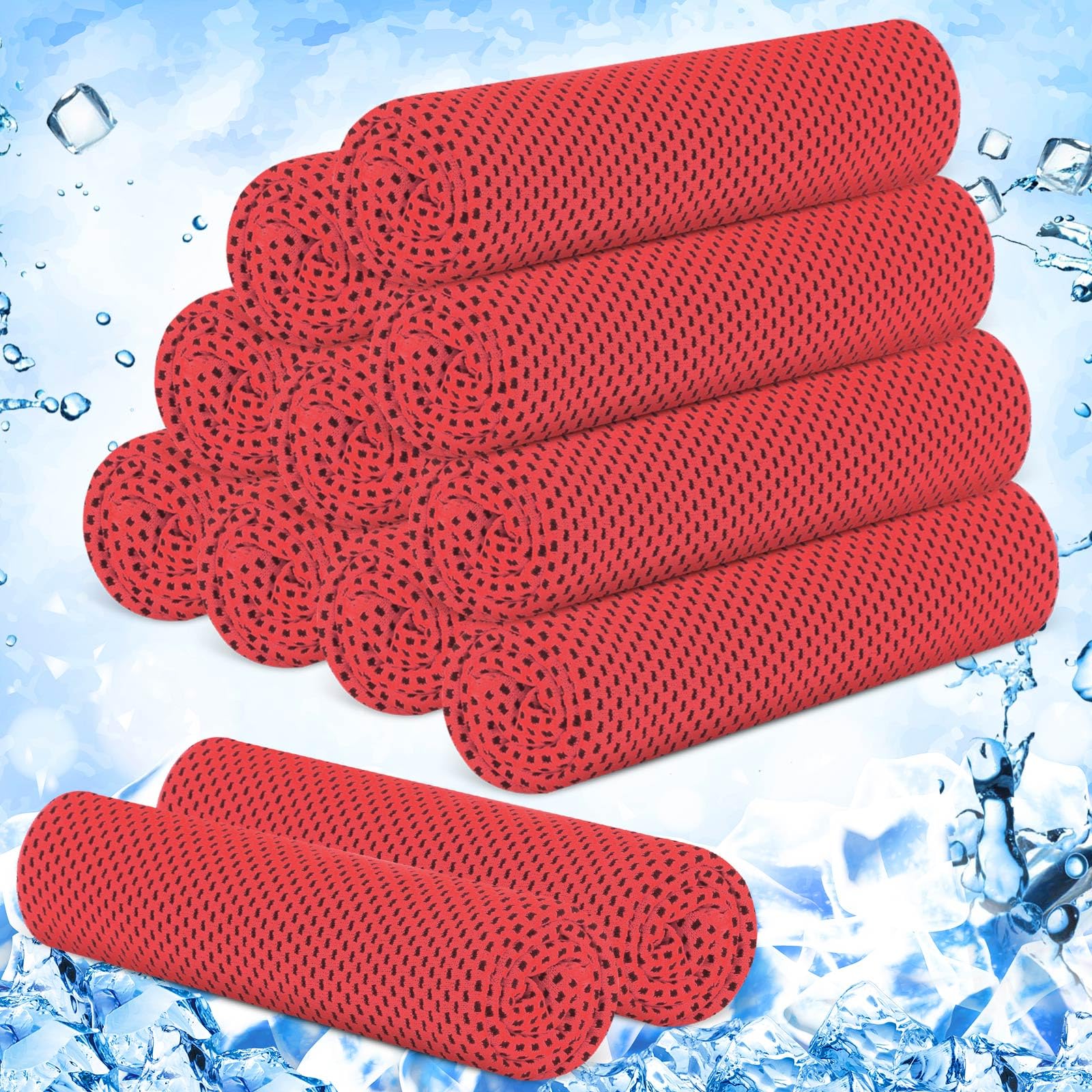 Hosuly 12 Pieces Cooling Towels for Hot Weather Soft Breathable Cold Towel Yoga Towels for Sweat, Sports, Workout, Fitness, Gym, Running, Travel Camping, 12 x 40 Inch (Red)
