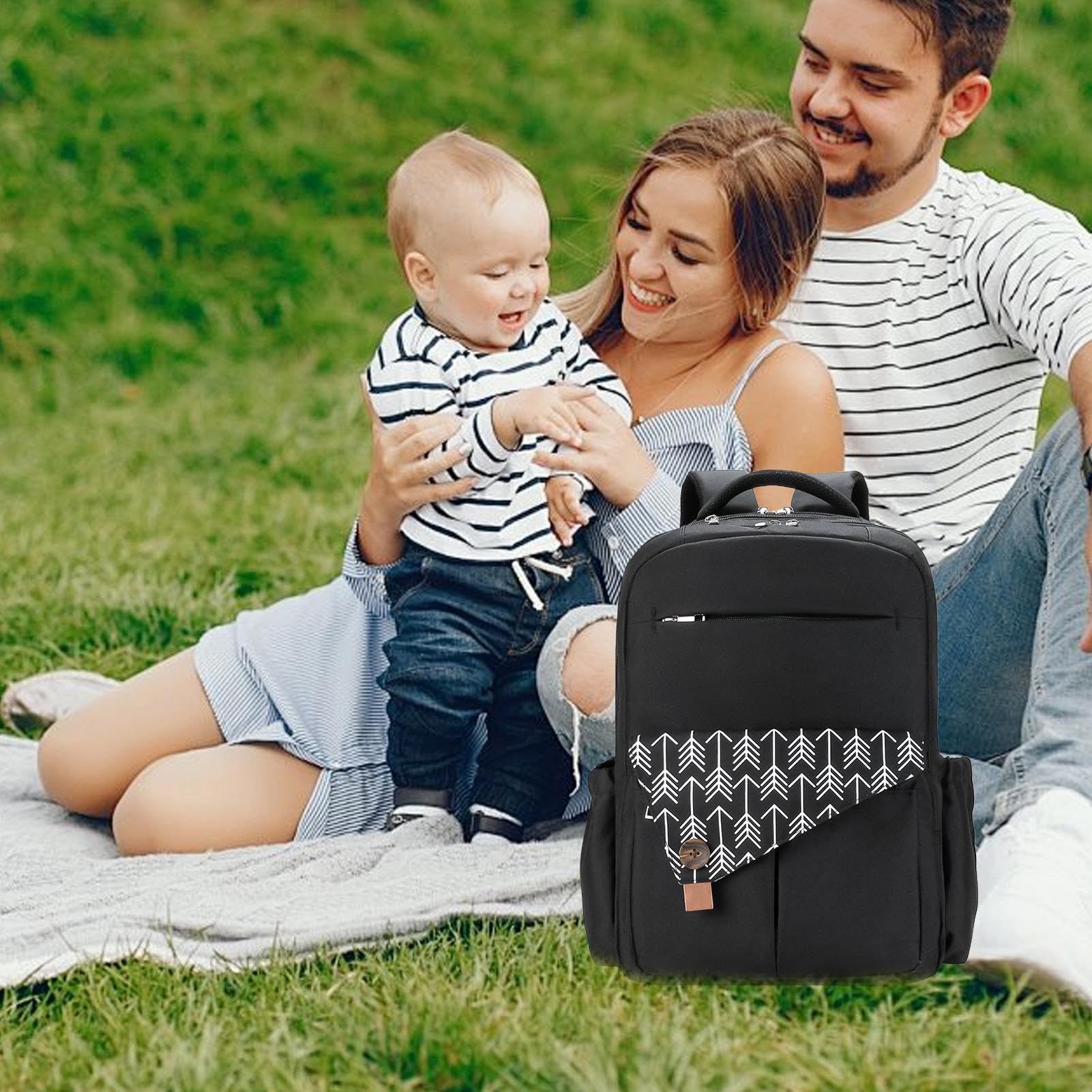Borsa impermeabile per pannolini per passeggino, borsa per pannolini per viaggi, borsa per pannolini multi-scomparto, zaino per pannolini con organizer, zaino per pannolini maternità, zaino per