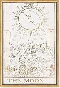The Oliver Gal Artist Co. Spiritual and Religious Framed Wall Art Canvas Prints 'The Moon Tarot Luxe' 16" x 24" White and Gold