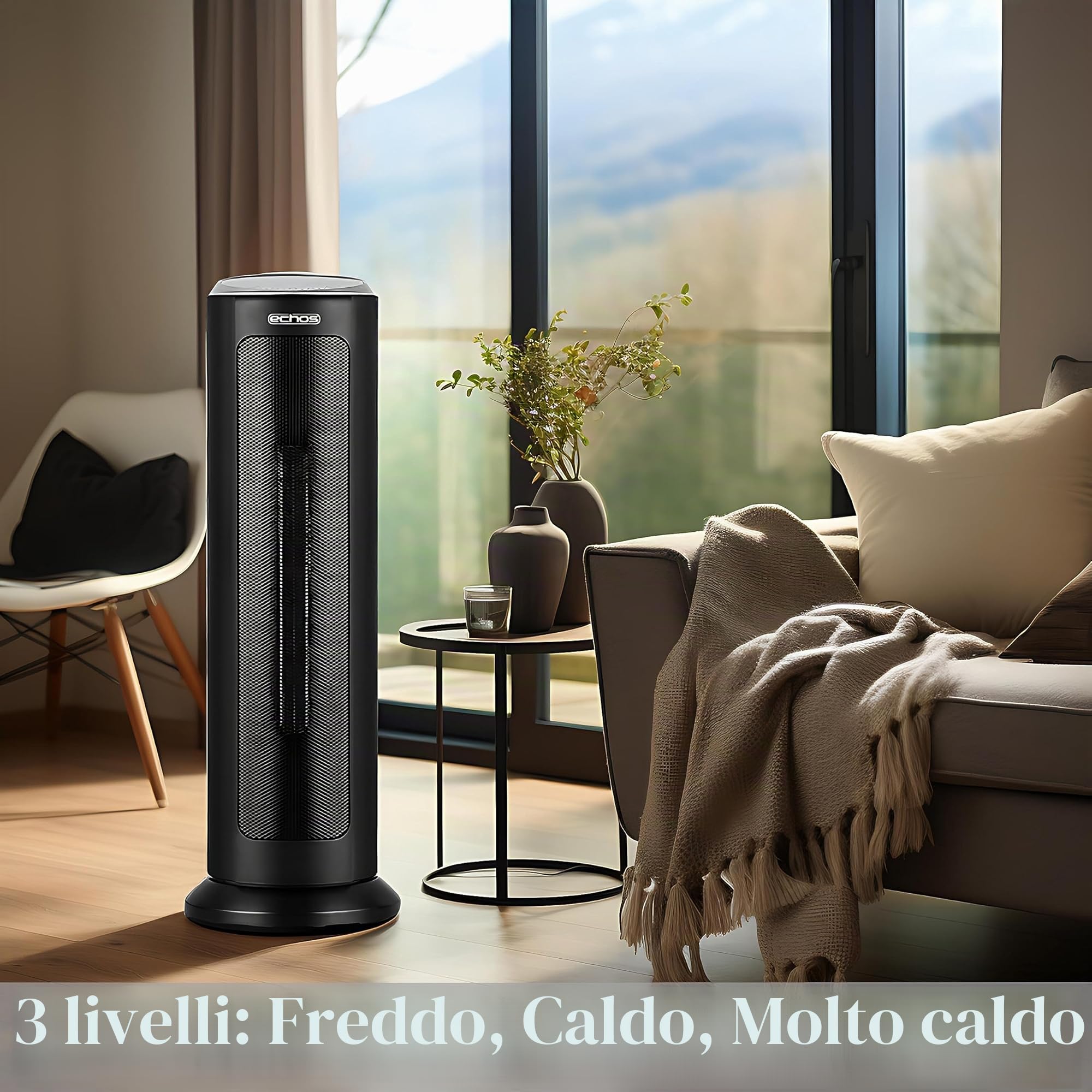 Termoventilatore in ceramica a risparmio energetico, timer da 12 ore, oscillante, telecomando, 3 livelli: freddo, 1000, 2000 Watt, riscaldatore elettrico, riscaldatore, indicatore di temperatura,