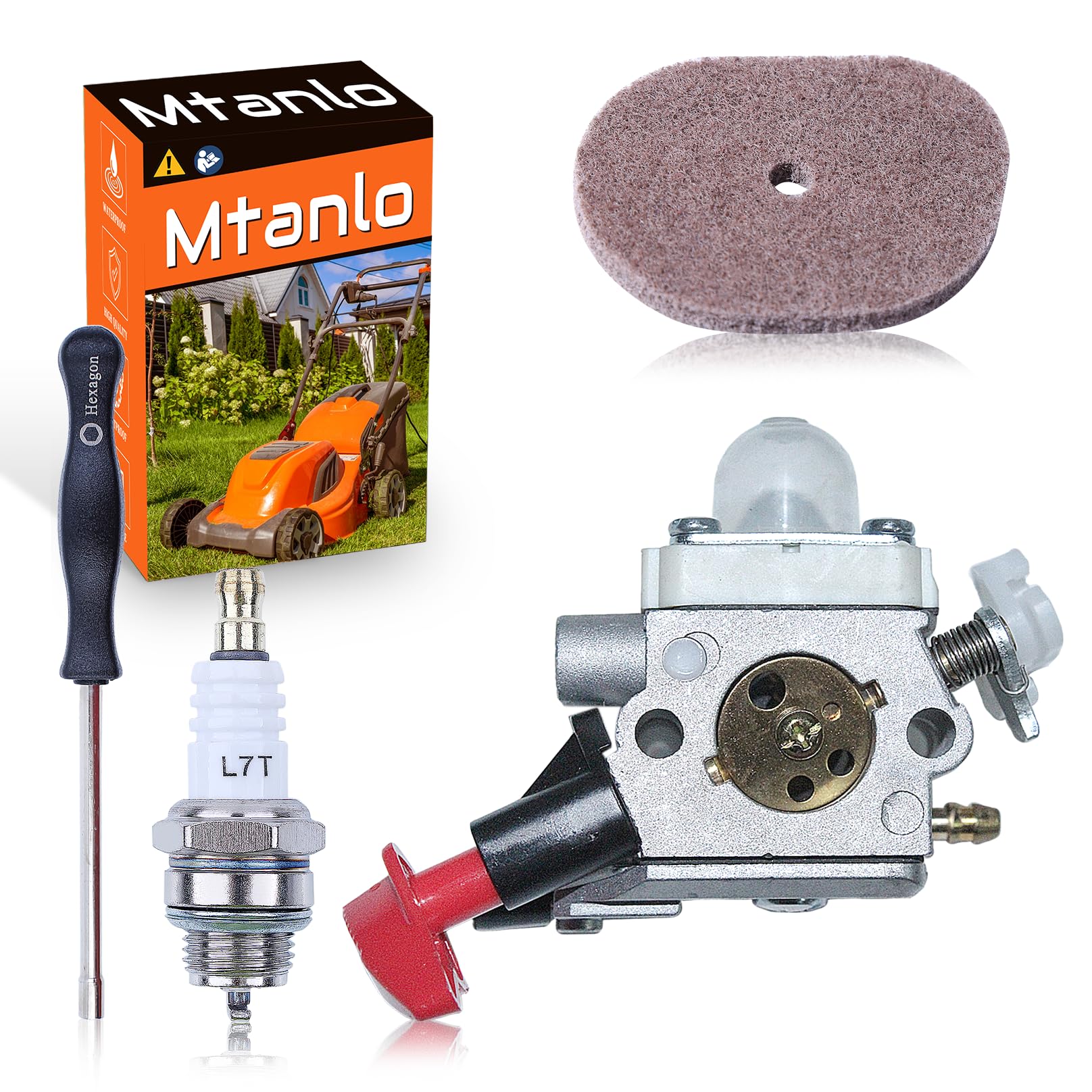 Mtanlo For Stihl FS40C, FS50C, FS56C, FC56C, FS70C Carburetor Kit with For Zama C1M-S267 Carb, L7T Spark Plug, STFS40 Air Filter, and HEXAGON