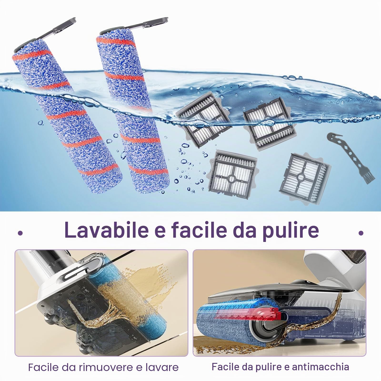 Spazzole a Rullo e Filtro HEPA Ricambi per Accessori per Tineco Floor One S7 Artist/stretch S6 / Switch S6/ S7 Stretch Ultra/ S9 Artist/ S6 Stretch Lite/Switch S7 Stretch/Switch S6 Stretch