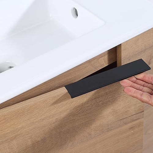 Miniatura 8 de Malwee Tocador de baño flotante de 22 pulgadas con lavabo, Tocador de baño de lavabo individual de 22 pulgadas montado en la pared, con 1 puerta y
