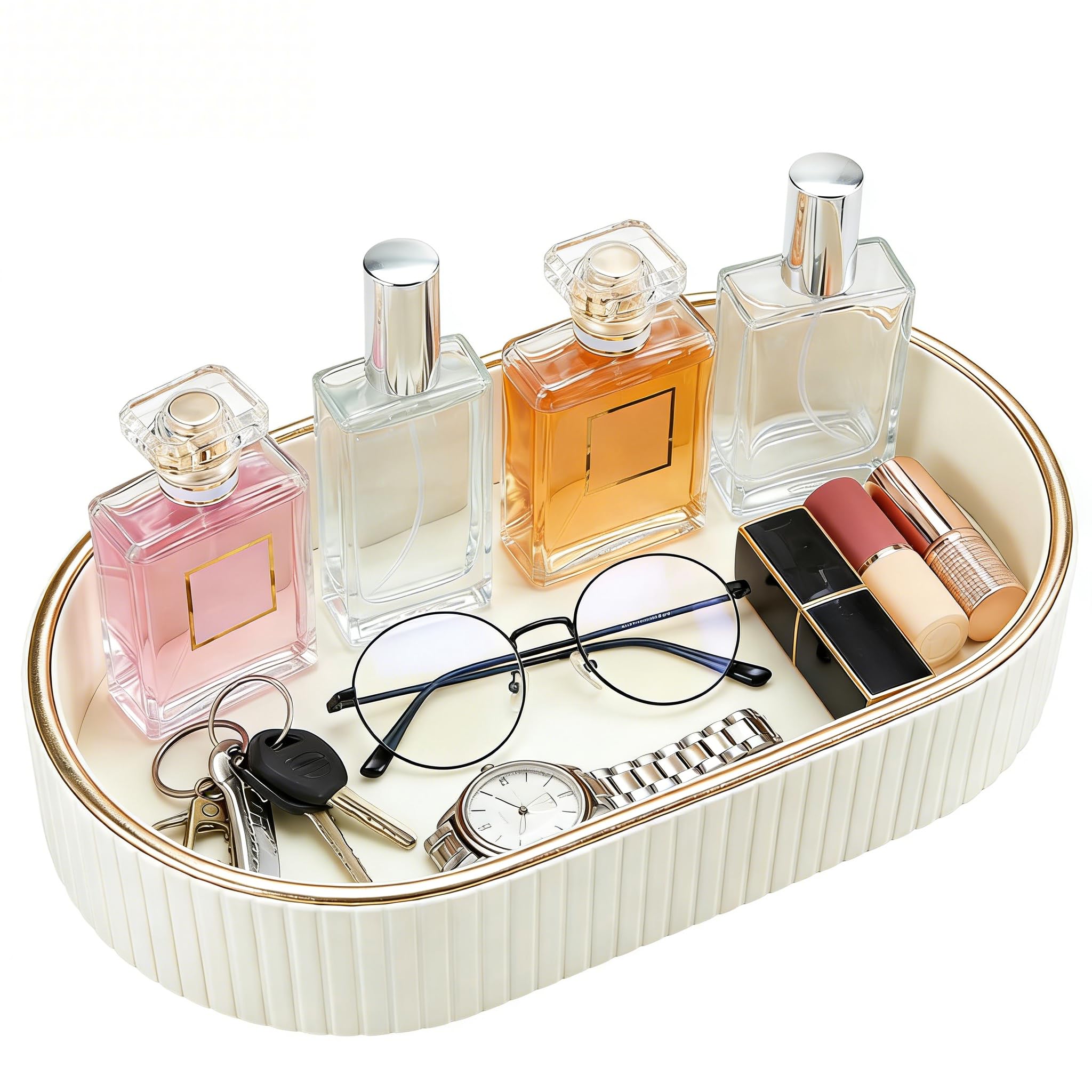 Bathroom Tray, Leather Oval Decorative Bath Perfume Jewelry Tray, Vanity Tray Table Tray for Bathroom Dressing Table, Soap Dispenser, Toilet, Bathtub, Candles, Kitchen Sink(Oval)