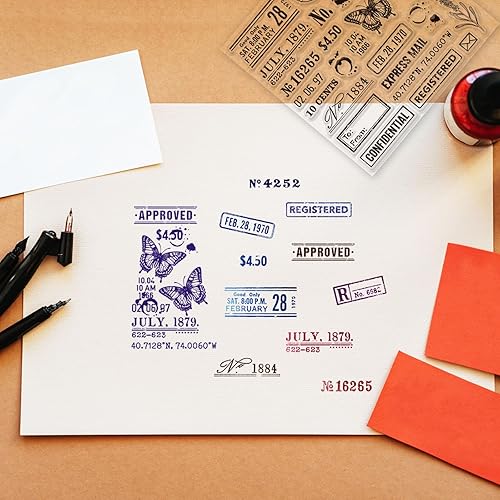 Miniatura 2 de GLOBLELAND Sellos transparentes con matasellos retro para bricolaje Scrapbooking Vintage Air Mail Sellos transparentes de silicona 5.9x5.9 in Sellos