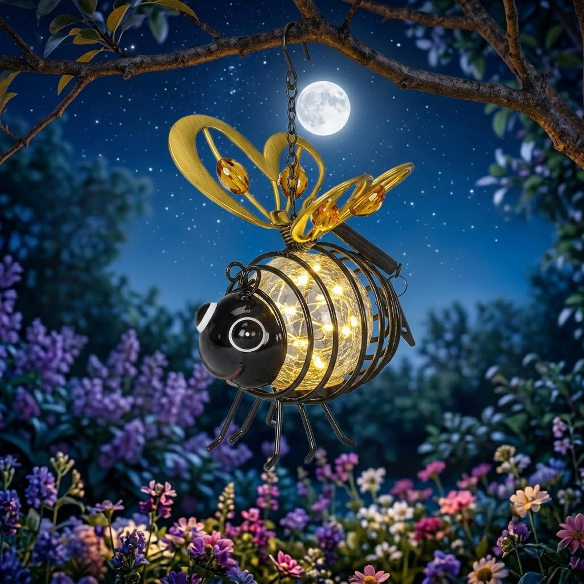 Solar Bee Lights Outdoor Garden,Solar-Powered Hanging Bee Light ，1PCS