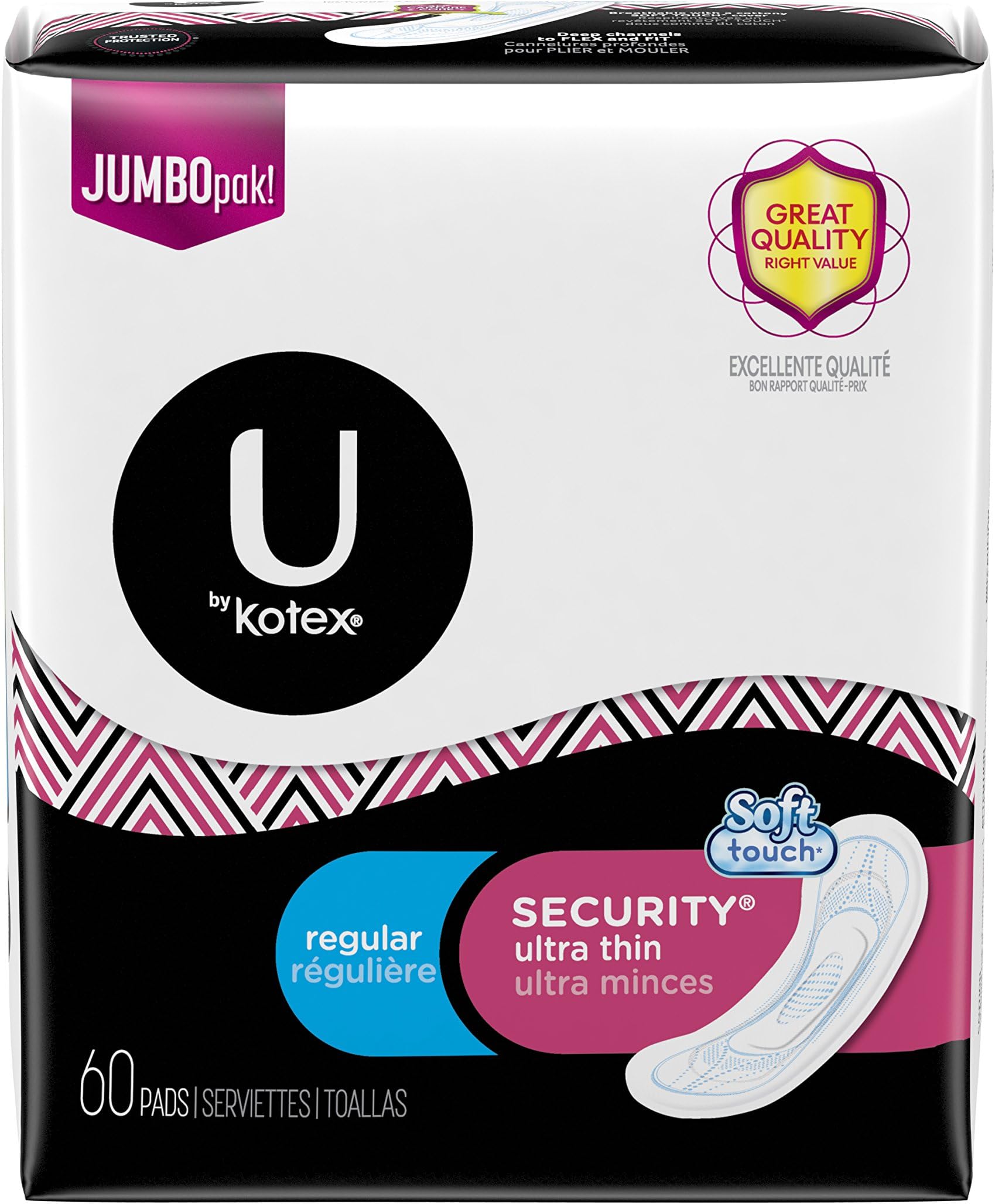 Security Ultra Thin Pads, Regular, 60 Count (Pack of 4)