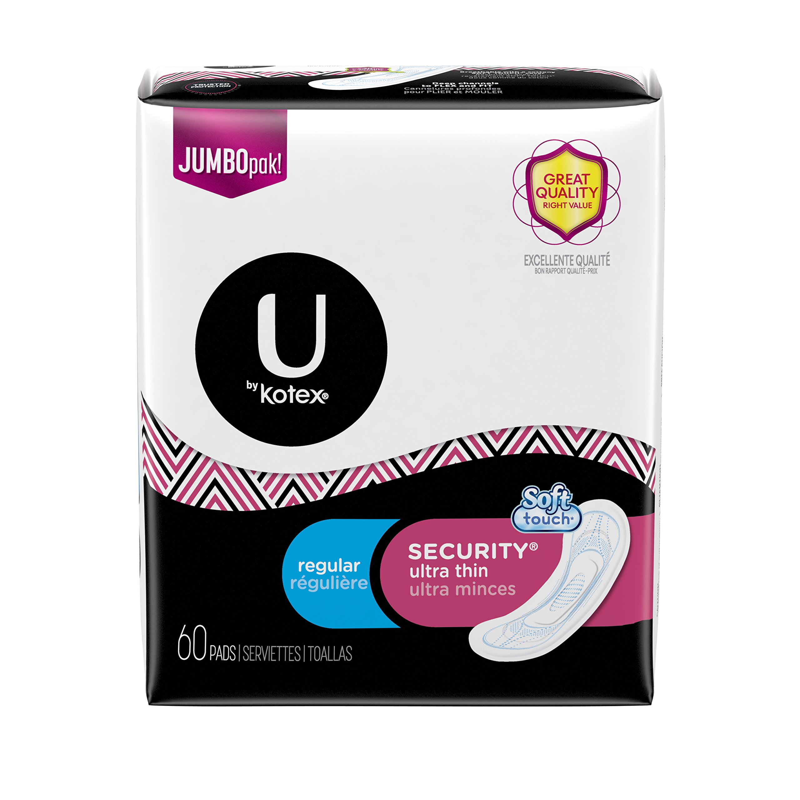 U by Kotex Security Ultra Thin Pads, Regular, 60 Count (Pack of 4)
