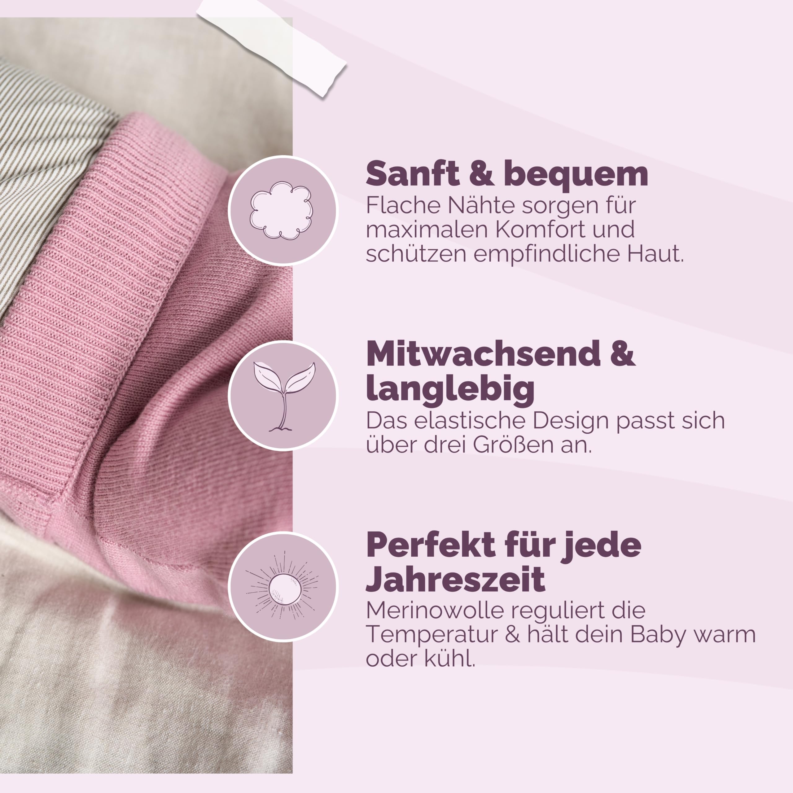 Livella | Bundhose & Wickeljacke aus 100 % Merinowolle – Baby Set in Creme oder Rosa (Gr. 50–62 oder 62-74) – Mitwachsend, OEKO-TEX zertifiziert, hautfreundlich & maschinenwaschbar
