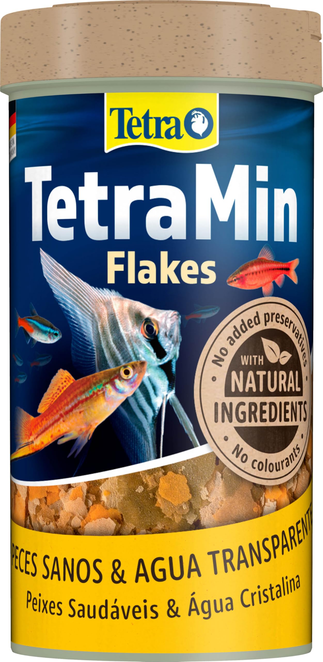 Tetra Min Flakes Fish Scales Food for All Ornamental Fish Balanced Mix for Healthy Fish and Clear Water, 250ml Can