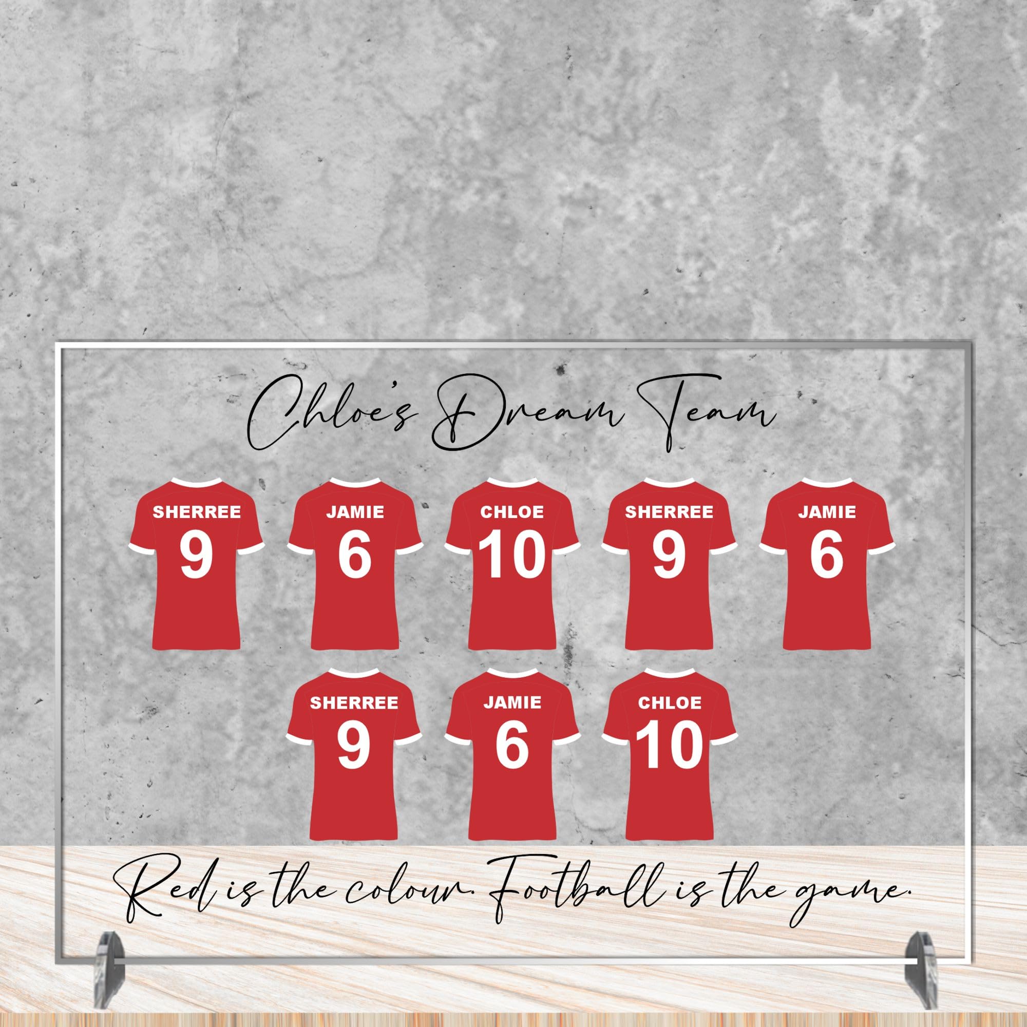 Personalised Football Plaque for Dads - Family Dream Team Football is the Game Design for Father’s Day or Birthdays Daddy's No.1 Team (Acrylic - A4-30cm x 21cm, 8 Shirts)