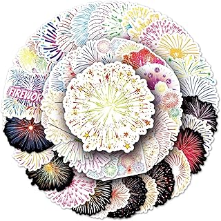 50 Sheets of Fireworks Stickers New Year Watercolor Fireworks Vinyl Stickers Computer Album Scrapbook Diary Water Bottle Cell Phone Helmet Waterproof Decorative Stickers