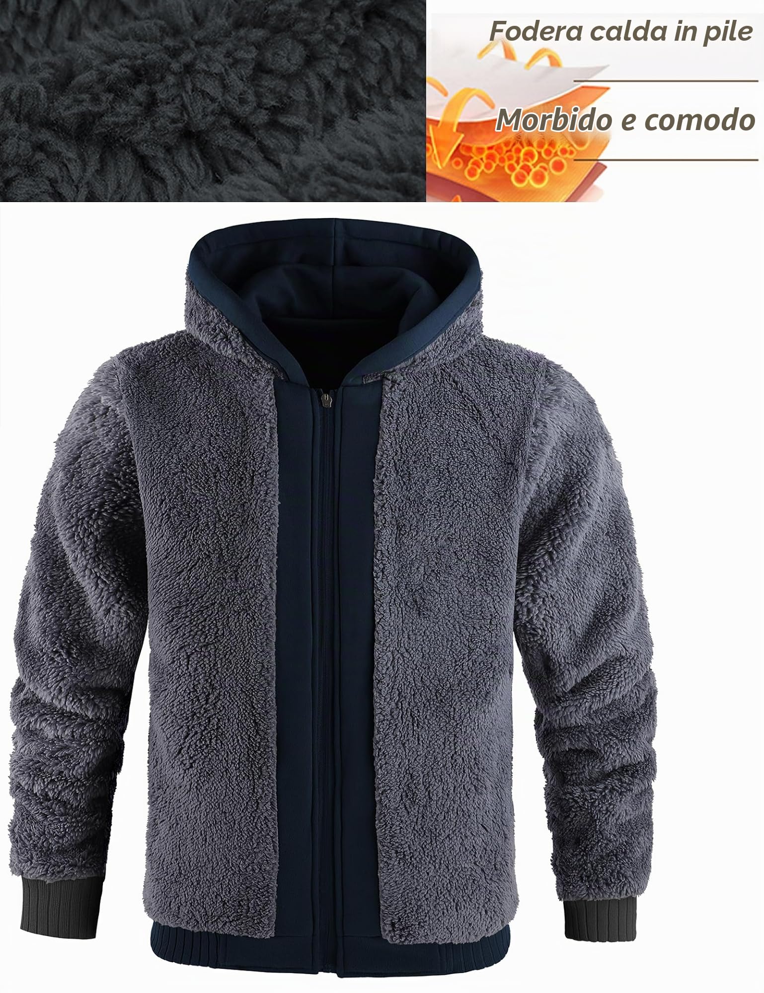 LLdress Giacca con Cappuccio da Uomo Felpa con Cappuccio con Cerniera Fodera Calda Giacca Invernale con Tasche Felpa in Pile per Escursionismo Campeggio