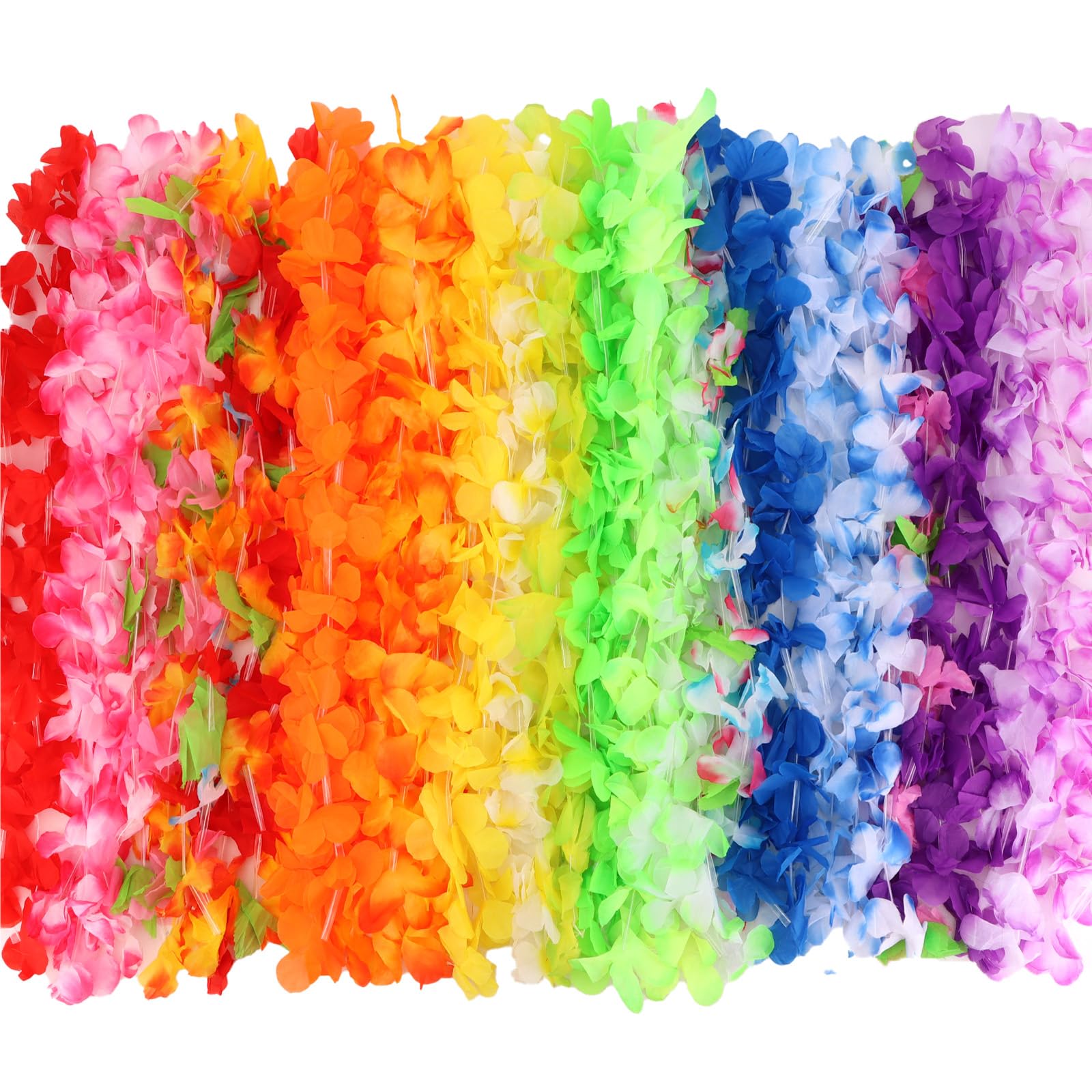 KEUKORZ 24Pcs Multicolor Hawaiian Flower Garlands, Rainbow Flower Garland Necklaces Accessories for Women, Beach Pool Parties and Tropical Themed Events Supplies Decoration