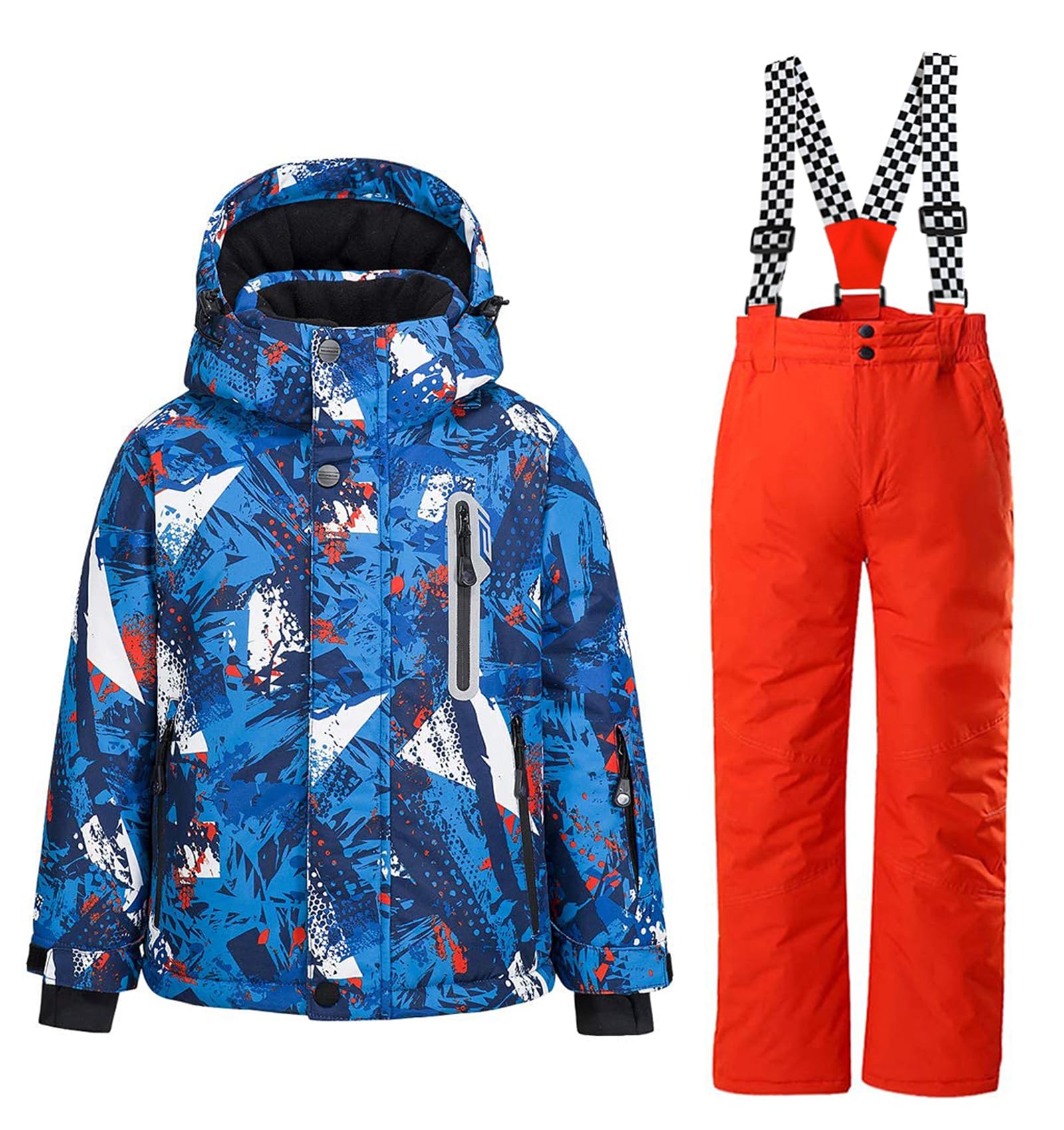 WOWULOVELY Big Boy's 2-Piece Colorblock Snow Pants and Jacket Snowsuit Ski Suit