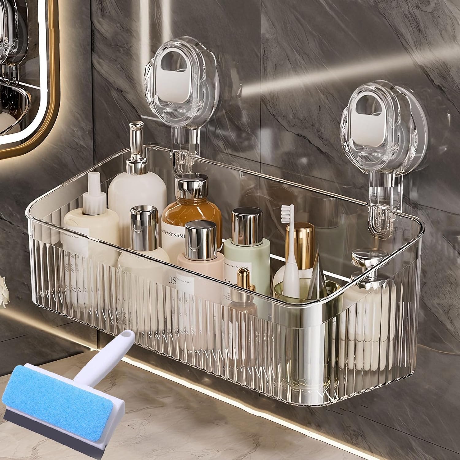 bolstoc No Drill Bathroom Suction Storage Box No Drill Bathroom Drain Rack Hanging Shower Caddy Suction Cups Heavy