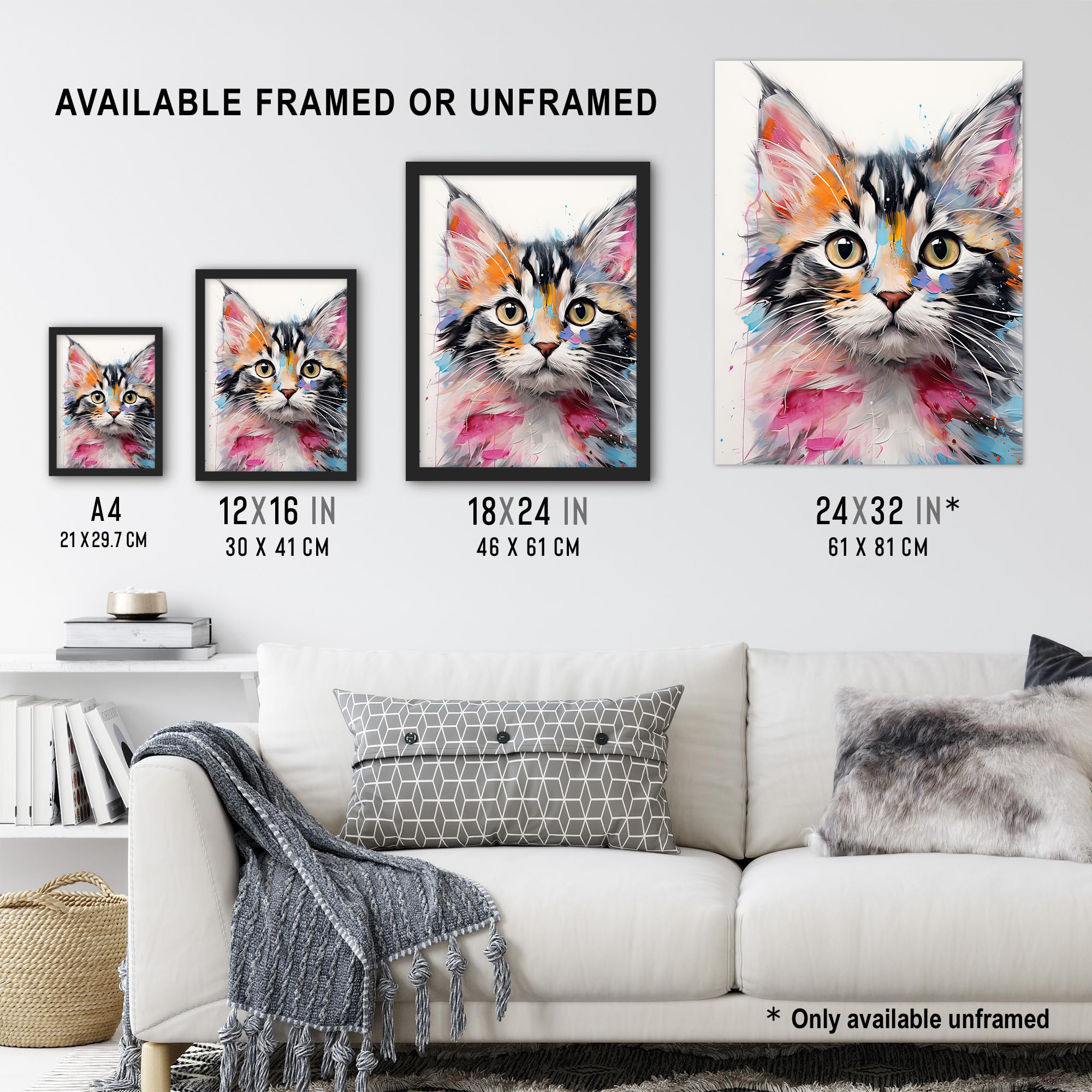 Artery8 Cute Kitten Bright Oil Painting Orange Pink Blue Baby Cat Artwork Kids Bedroom Artwork Framed Wall Art Print A4 - Image 3
