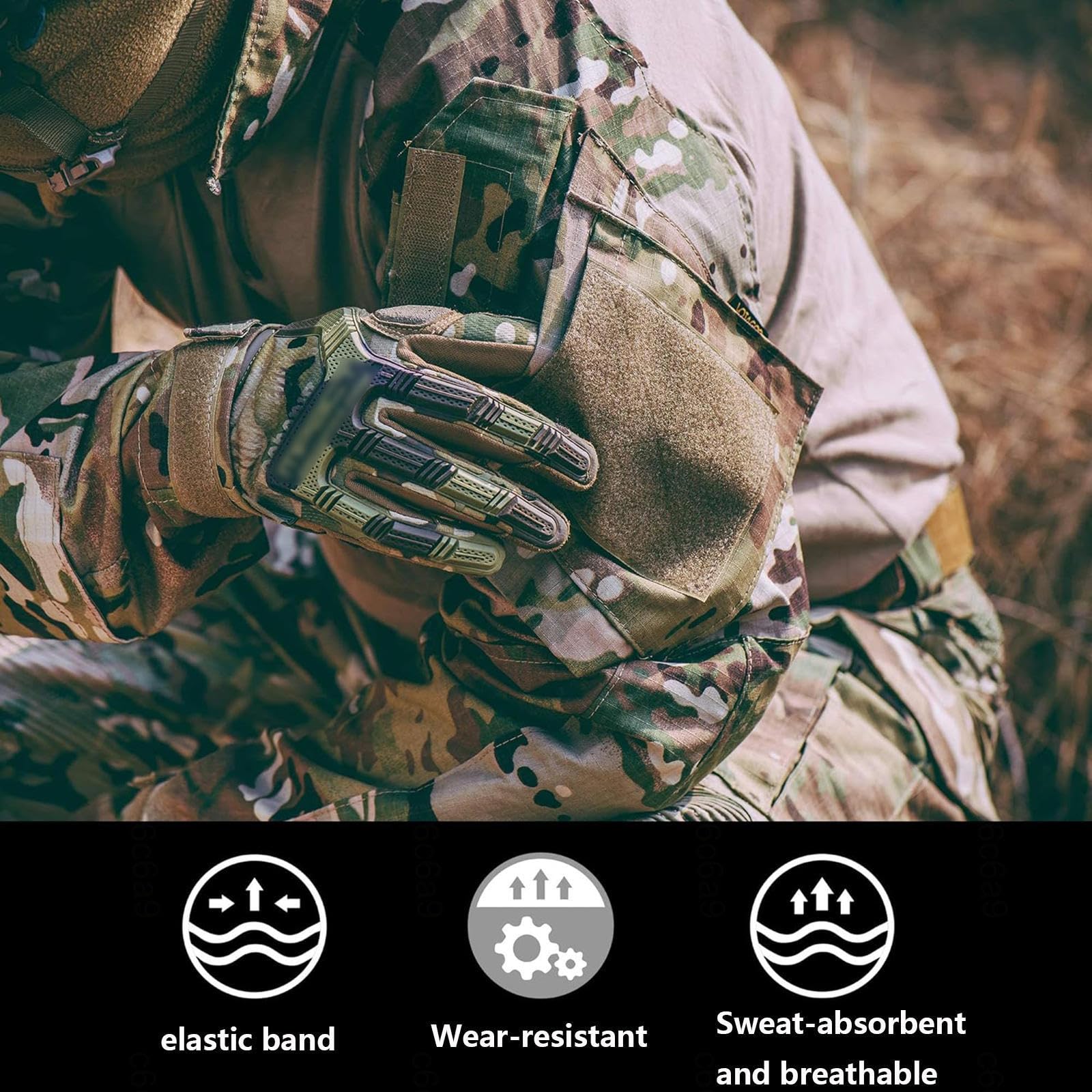 HAZARA Tuta Mimetica da UOM con Gomitiere,Ginocchiere E Guanti da Combattimento Maglia Tattica Ideale per Paintball,Combattimento,Caccia,Camo-L
