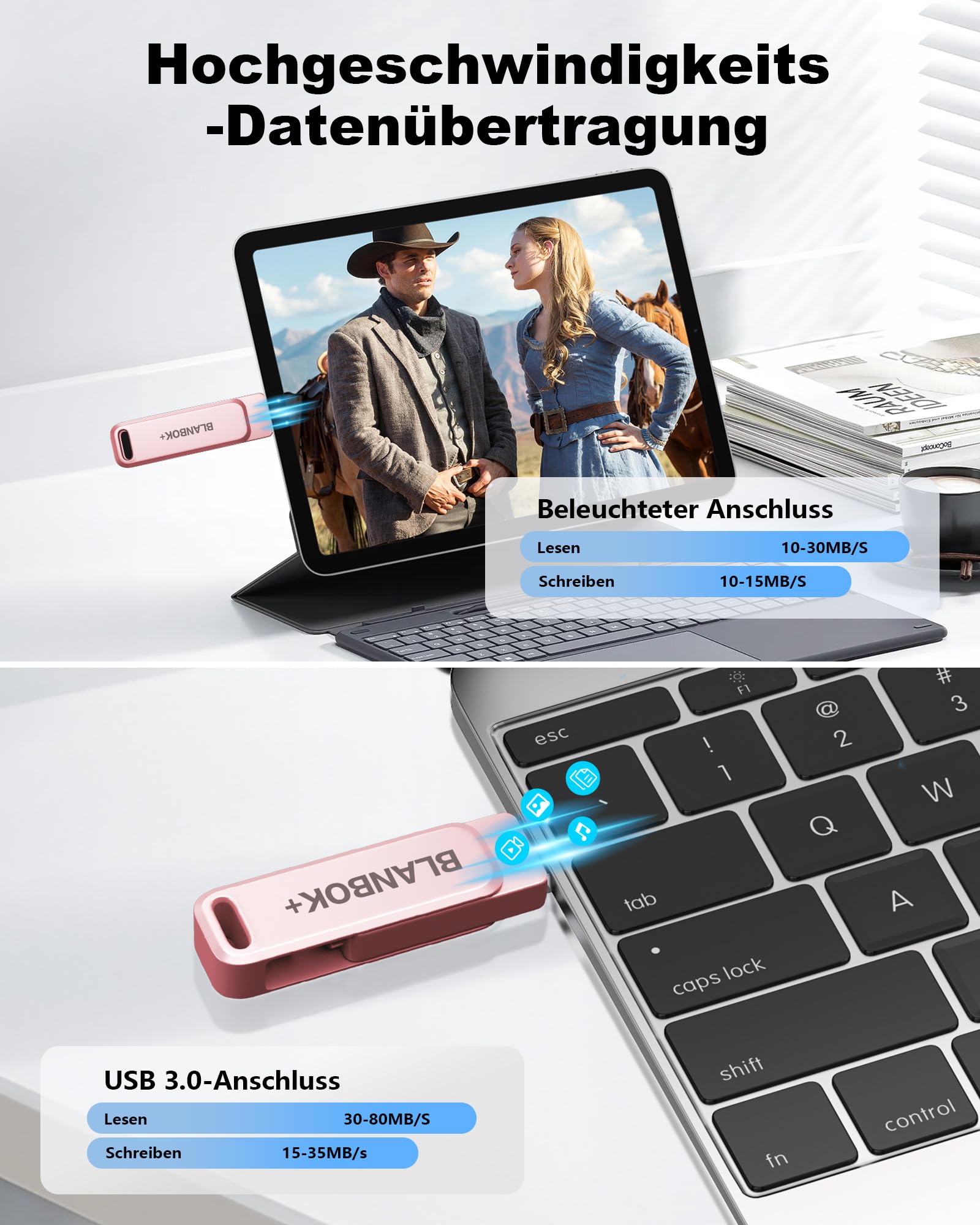 Chiavetta USB per telefoni cellulari, unità flash 3 in 1 per iPhone, iPad, Android e PC, memoria portatile ad alta velocità USB 3.0, stick per backup di foto e dati (Rosa, 512 GB)