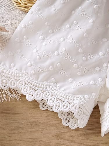 Miniatura 4 de WDIRARA Pantalones cortos bohemios bordados con ojales y cintura elástica y ribete festoneado para niña pequeña