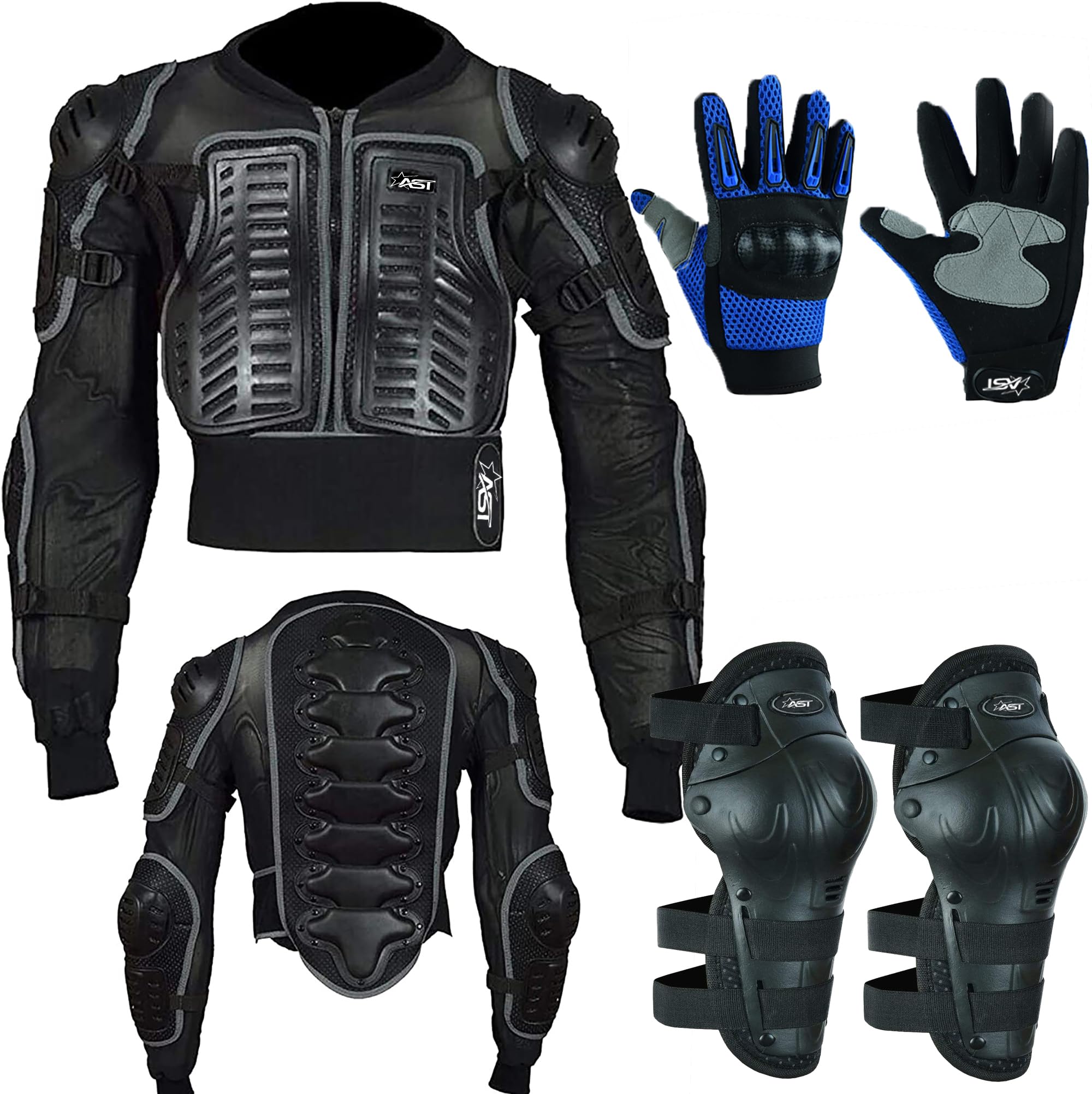 STAR AST Childrens Kids Motorbike Safety Protective Body Armour Protection With Back Protector Great For Sporting Activities With Knee pad & Hard Knuckle Glove Suit