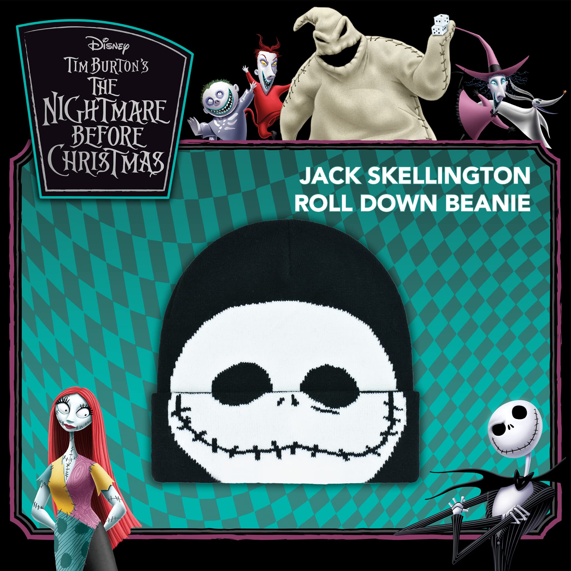 Disney Nightmare Before Christmas Jack Skellington Beanie Hat, Winter Knit Cap, Black, One Size