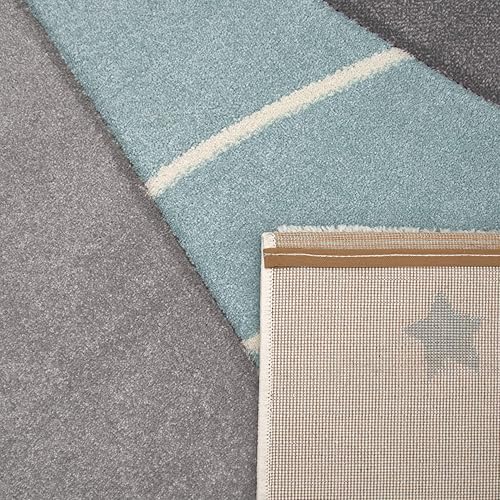 Miniatura 4 de Paco Home Alfombra infantil para habitación de niños, montañas cielo estrellado en azul claro, gris y blanco, tamaño 3'11" redonda