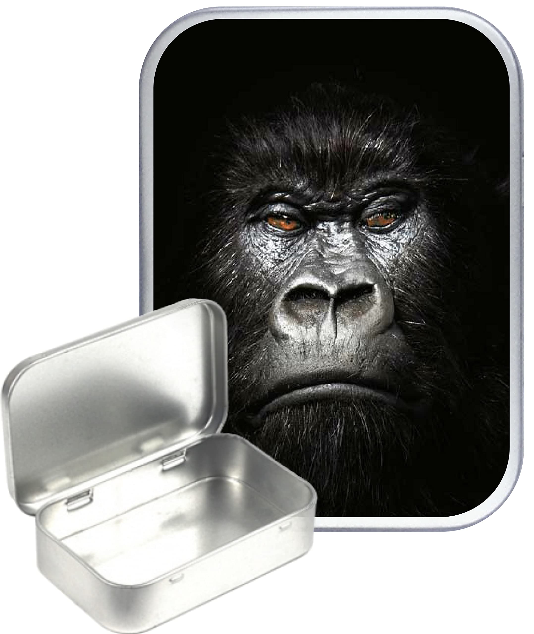TEEZ Gorilla Face Hinged Tin,Small 30ml Tin, Pill Tin, Pocket tin, Gift Box, 1oz Tobacco tin