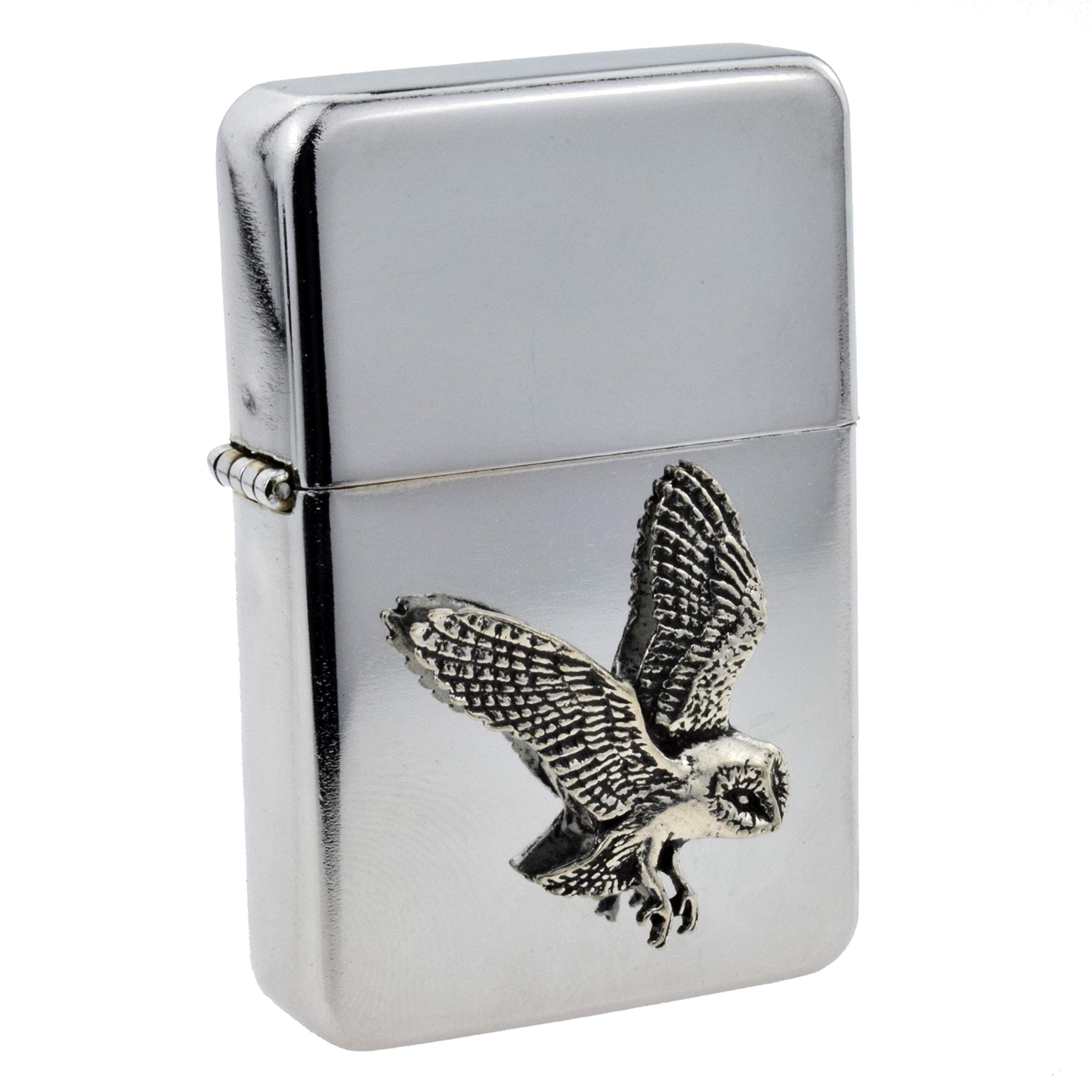 Gtr Prestige Giftware Silver Classic Petrol Lighter With Pewter Barn Owl Badge (Uk Only)