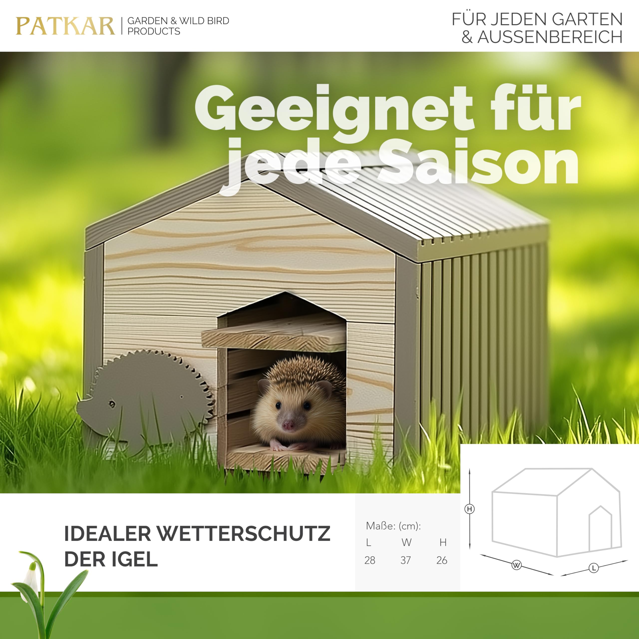 PATKAR Igelhaus Winterfest mit Boden Premium Igelfutterhaus Made in Europe Igel Schlafhaus Igel Futterhaus Igelhotel