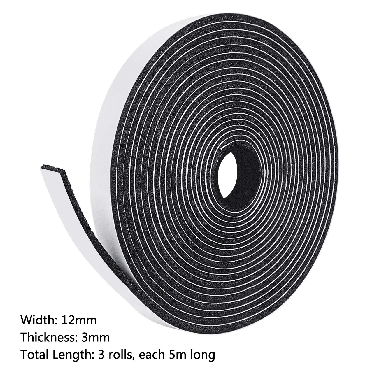 Cinta Aislante De Espuma De Celda Abierta, 50 Mm X 25 Mm X 2 M, Aislamiento De Ventanas, Burlete para Aire Acondicionado, Cinta De Espuma De Baja Densidad Que Absorbe Los,12mm(W) x3mm(T) x5M(L) x3PCS
