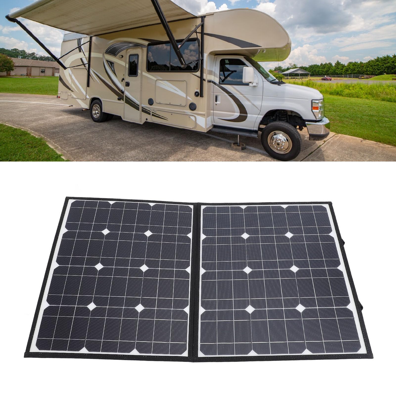Przenośny Panel Słoneczny, Monokrystaliczne Panele Słoneczne o Mocy 200 W ze Sterownikiem 5 V 12 V 24 do łodzi Samochodowej RV, wydajność 24%, Składana Konstrukcja, Inteligentna Osłona